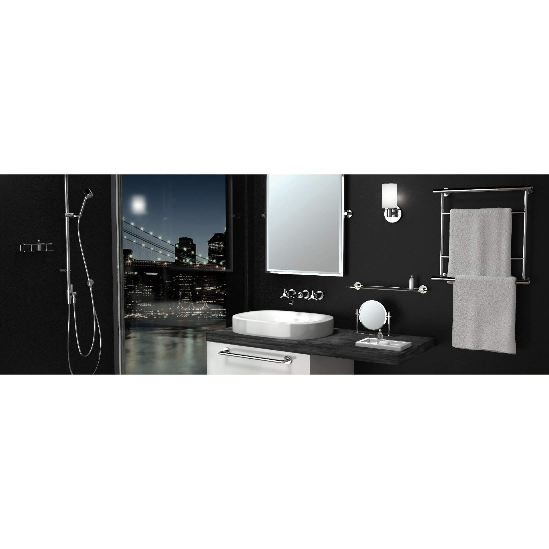 Juego de Accesorios de Baño Decorativos Cromados con Estilo Glam de 4 Piezas Gatco - Barra para Toallas, Porta Papel Higiénico, Argolla para Toallas, Gancho para Batas Incluidos KA-GLA-4-PC