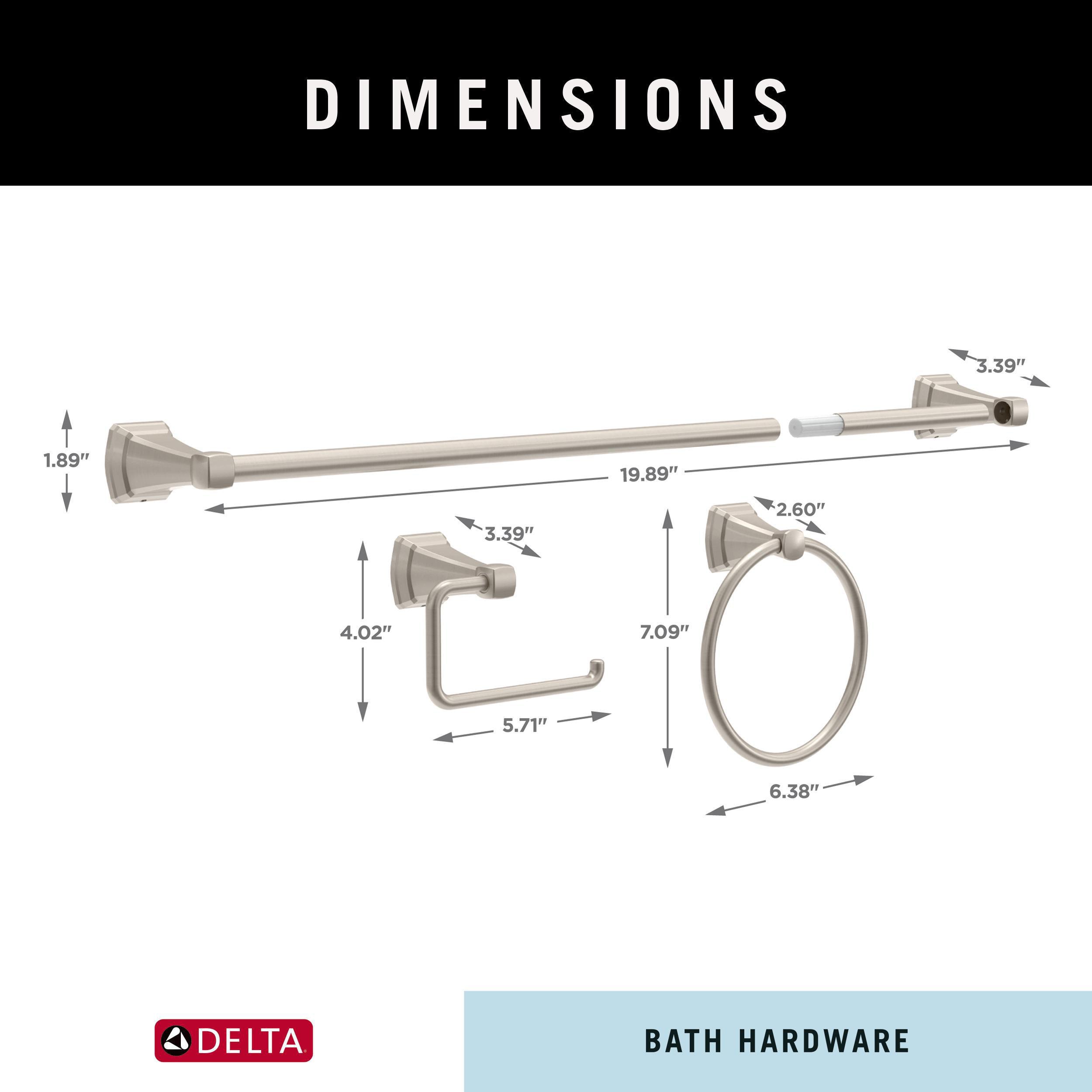 Set de accesorios decorativos de baño en níquel cepillado Delta 3 piezas Flynn Spotshield: Barra para toallas, porta papel higiénico y anillo para toallas incluidos FLY63-DN