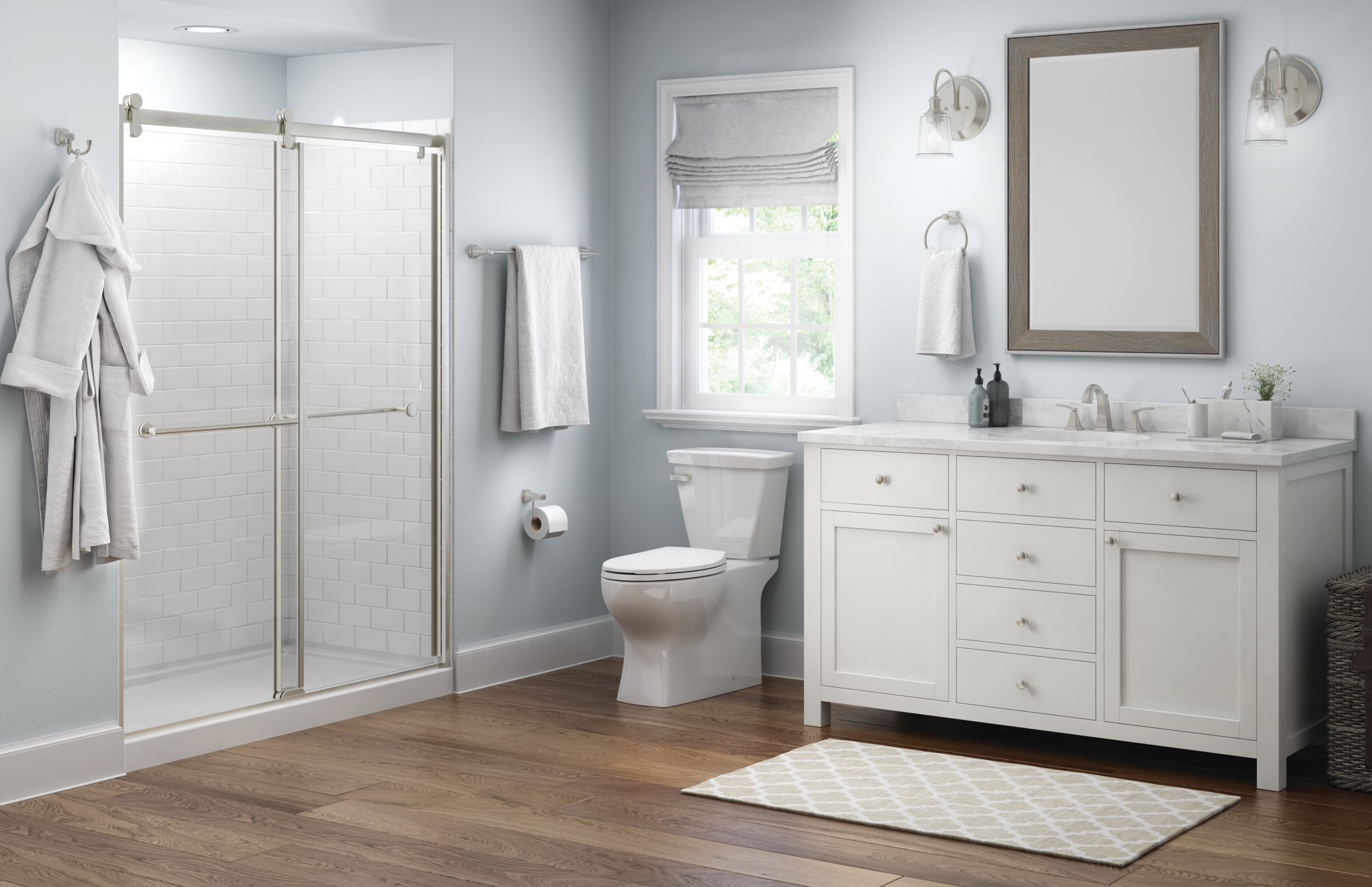 Set de accesorios decorativos de baño en níquel cepillado Delta 3 piezas Flynn Spotshield: Barra para toallas, porta papel higiénico y anillo para toallas incluidos FLY63-DN