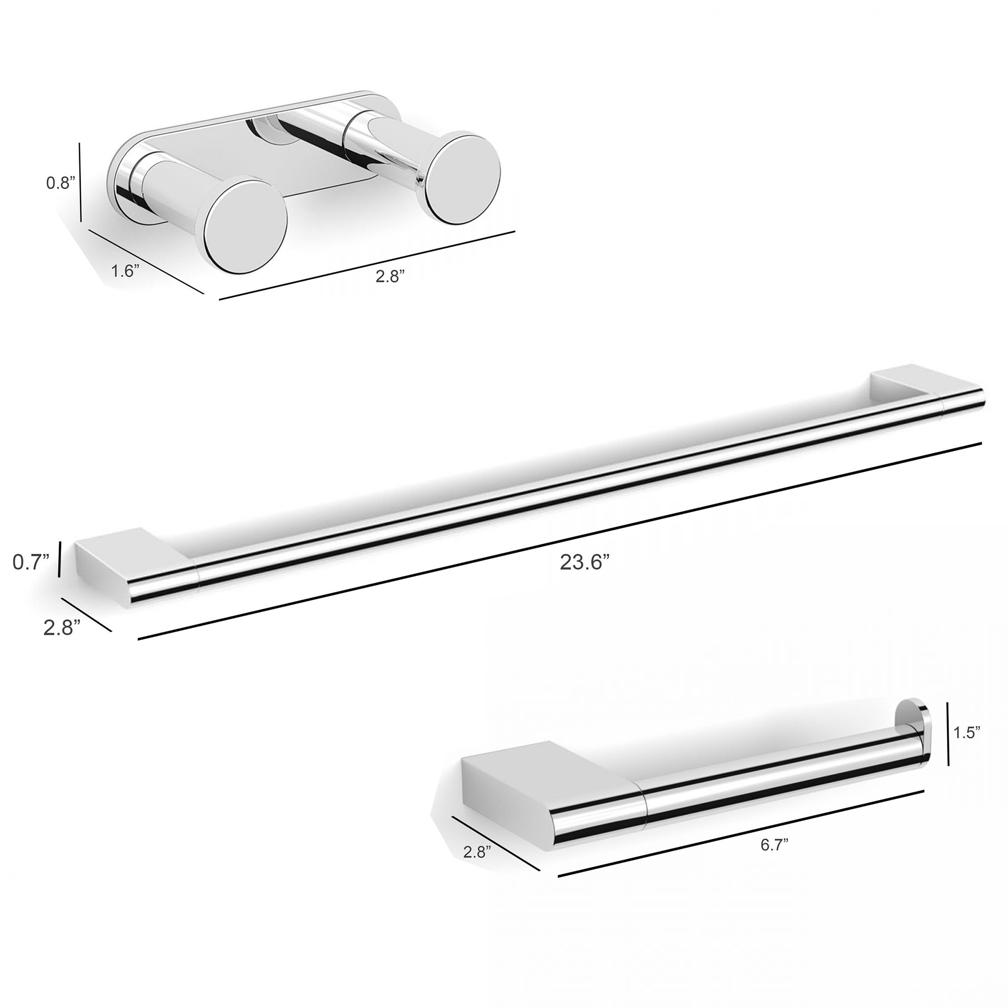 Juego de Accesorios de Baño Decorativo de 3 Piezas en Cromado Pulido Ice WS Bath Collections - Incluye Barra para Toallas, Portarrollos de Papel Higiénico y Gancho para Batas.
