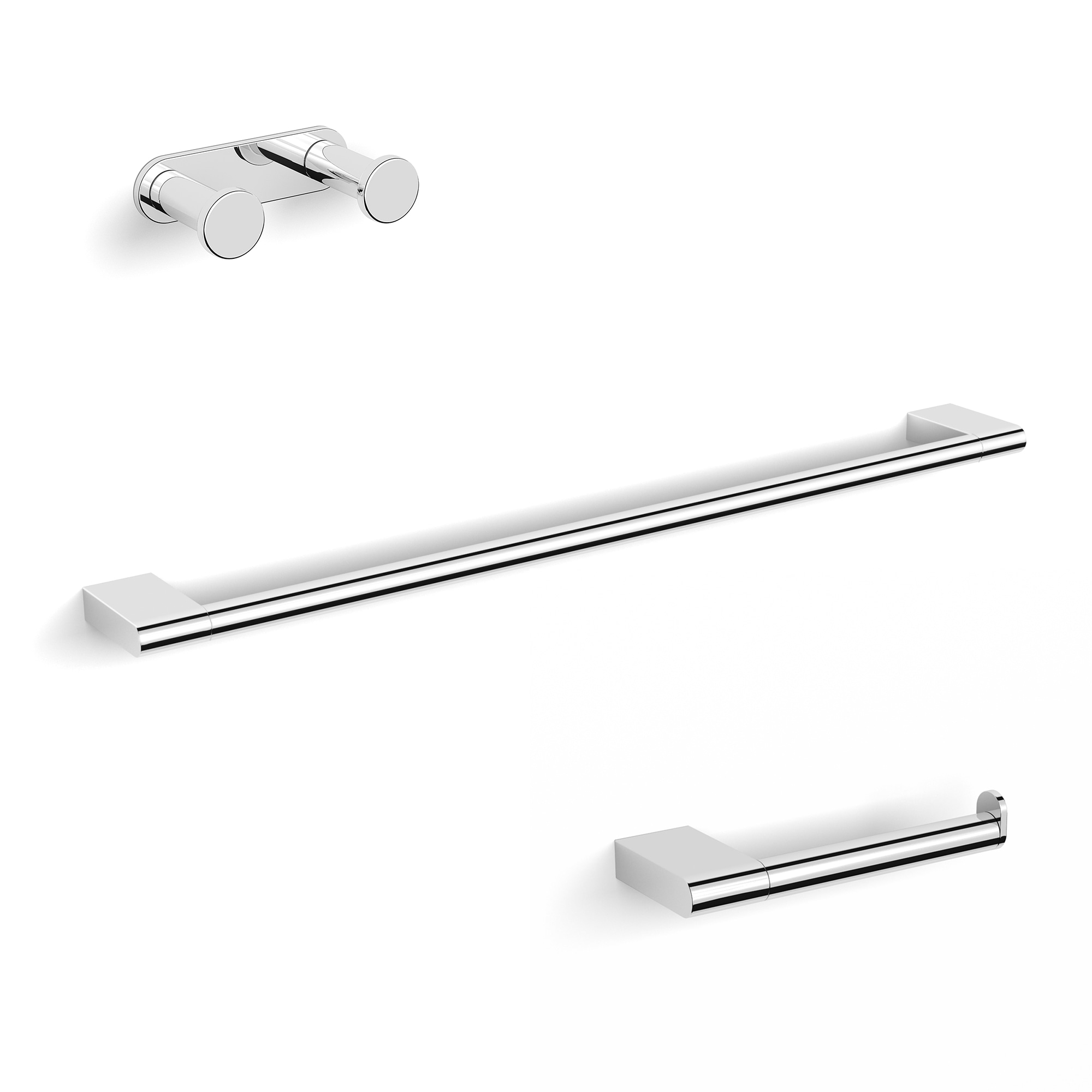 Juego de Accesorios de Baño Decorativo de 3 Piezas en Cromado Pulido Ice WS Bath Collections - Incluye Barra para Toallas, Portarrollos de Papel Higiénico y Gancho para Batas.