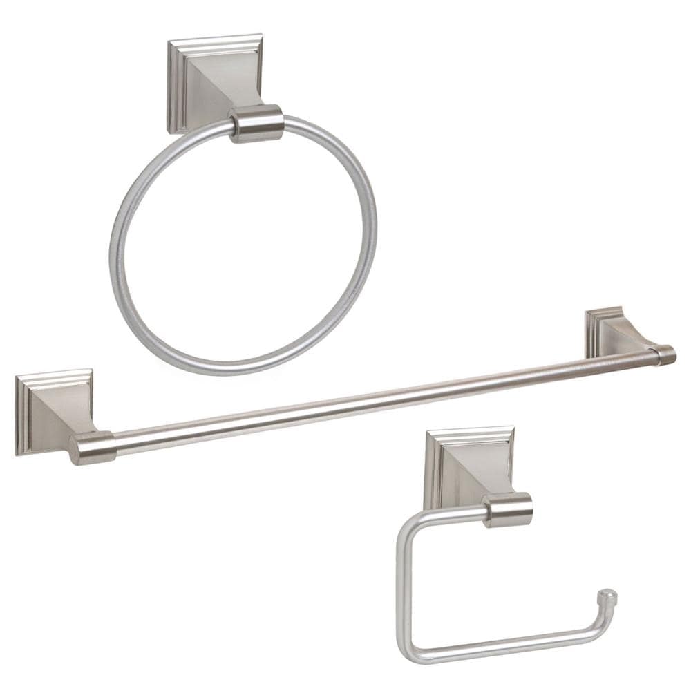 Juego de accesorios para baño ARISTA de 3 piezas en níquel satinado - Barra de toalla, portarrollos de papel higiénico, argolla para toallaLeonard, incluido BA1702-3PCSET-SN