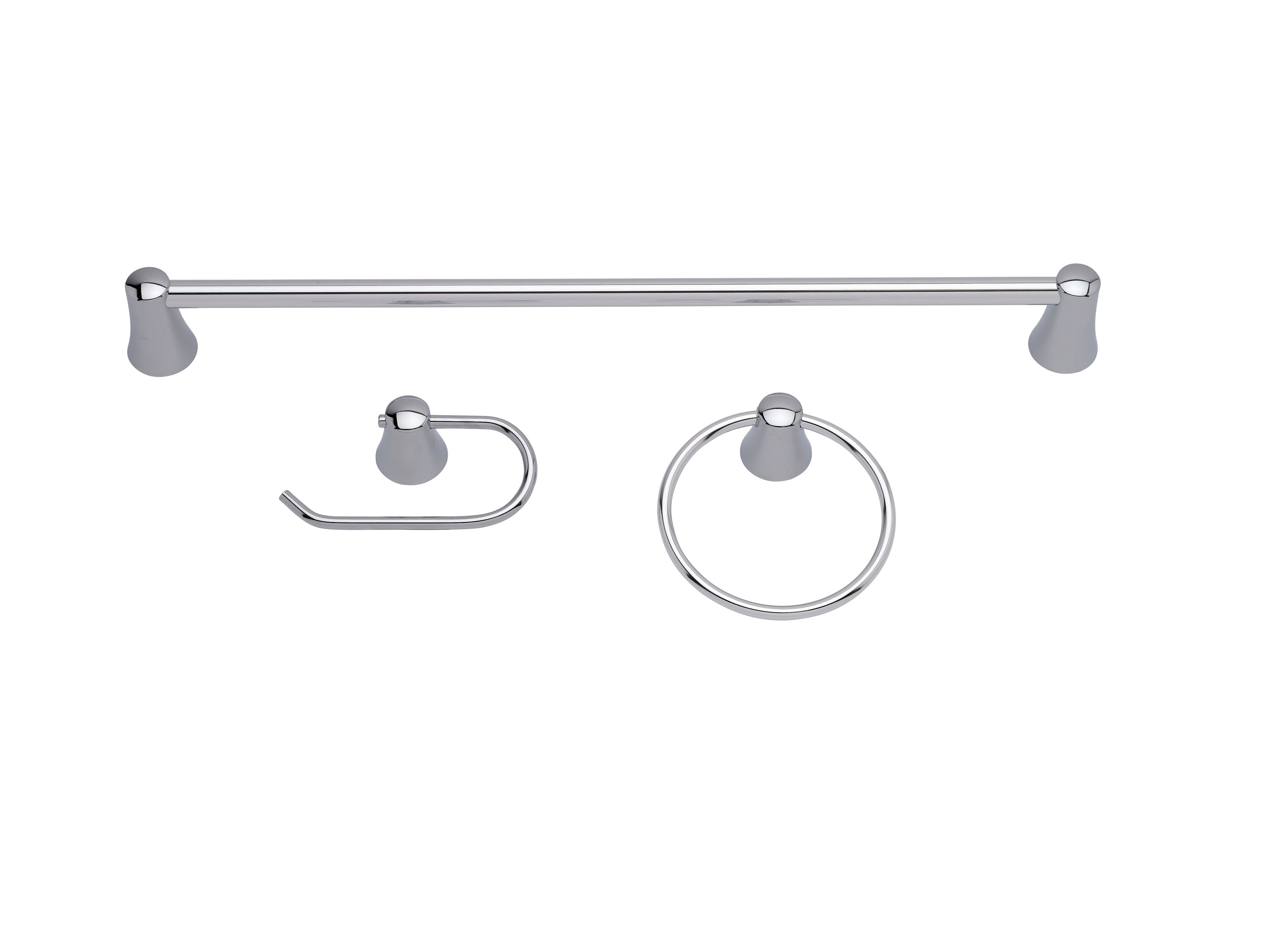 Set de herrajes decorativos para baño de 3 piezas - Barra de toallas, portarrollos de papel higiénico, y argolla de toallas pulidos. Incluye KCON2