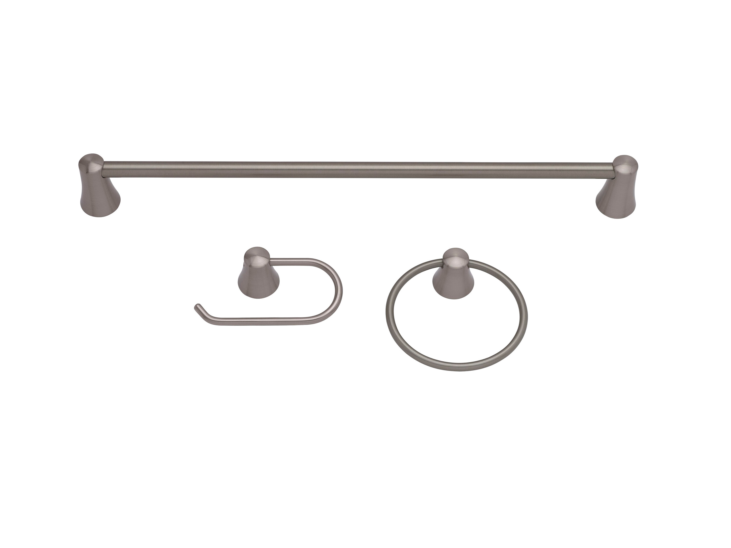 Juego de accesorios decorativos para baño de 3 piezas en satinado - barra para toallas, portarrollos de papel higiénico y anillo para toallas incluidos de Ponte Giulio USA
