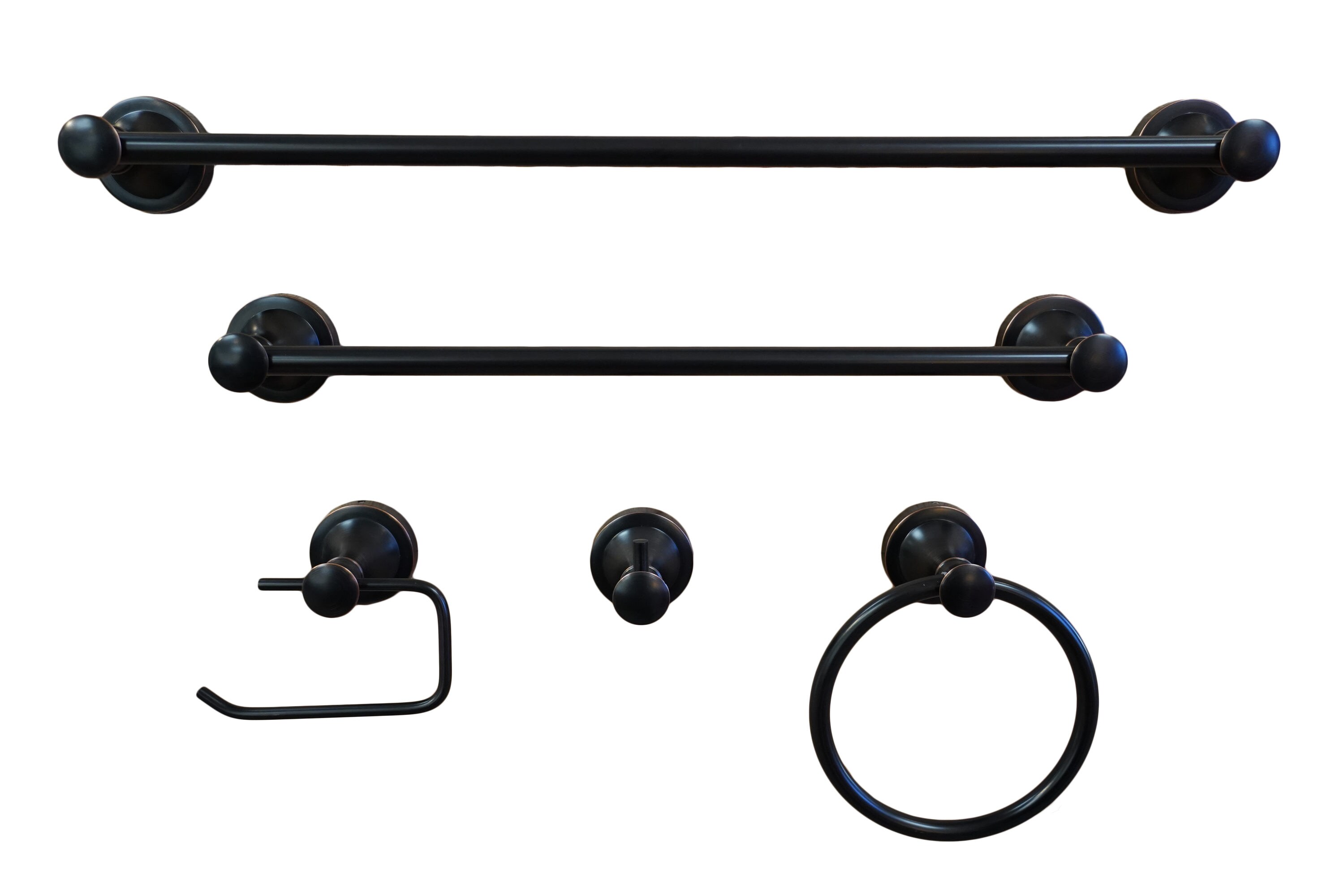 Juego de accesorios decorativos para baño de bronce en aceite Dyconn Faucet London de 5 piezas - Barra de toalla, portarrollo de papel higiénico, anillo de toalla, gancho para batas incluidos BLN5SET-ORB