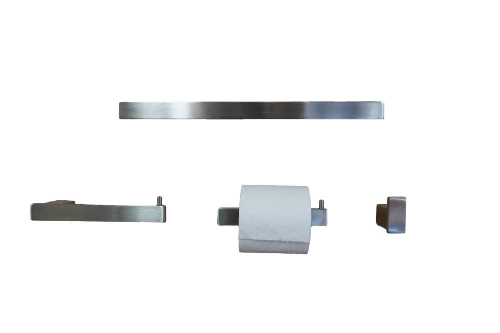 Juego de accesorios decorativos para baño de 4 piezas en níquel cepillado de Suecia de BOANN - Barra de toallas, portarrollos, gancho para batas y anillo para toallas incluidos BNSW4PK18-BN