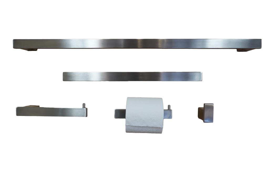Juego de accesorios decorativos para baño de níquel cepillado de 5 piezas de Suecia: barra de toallas, portarrollos de papel, anillo para toallas y gancho para batas incluidos BNSW5PK-BN