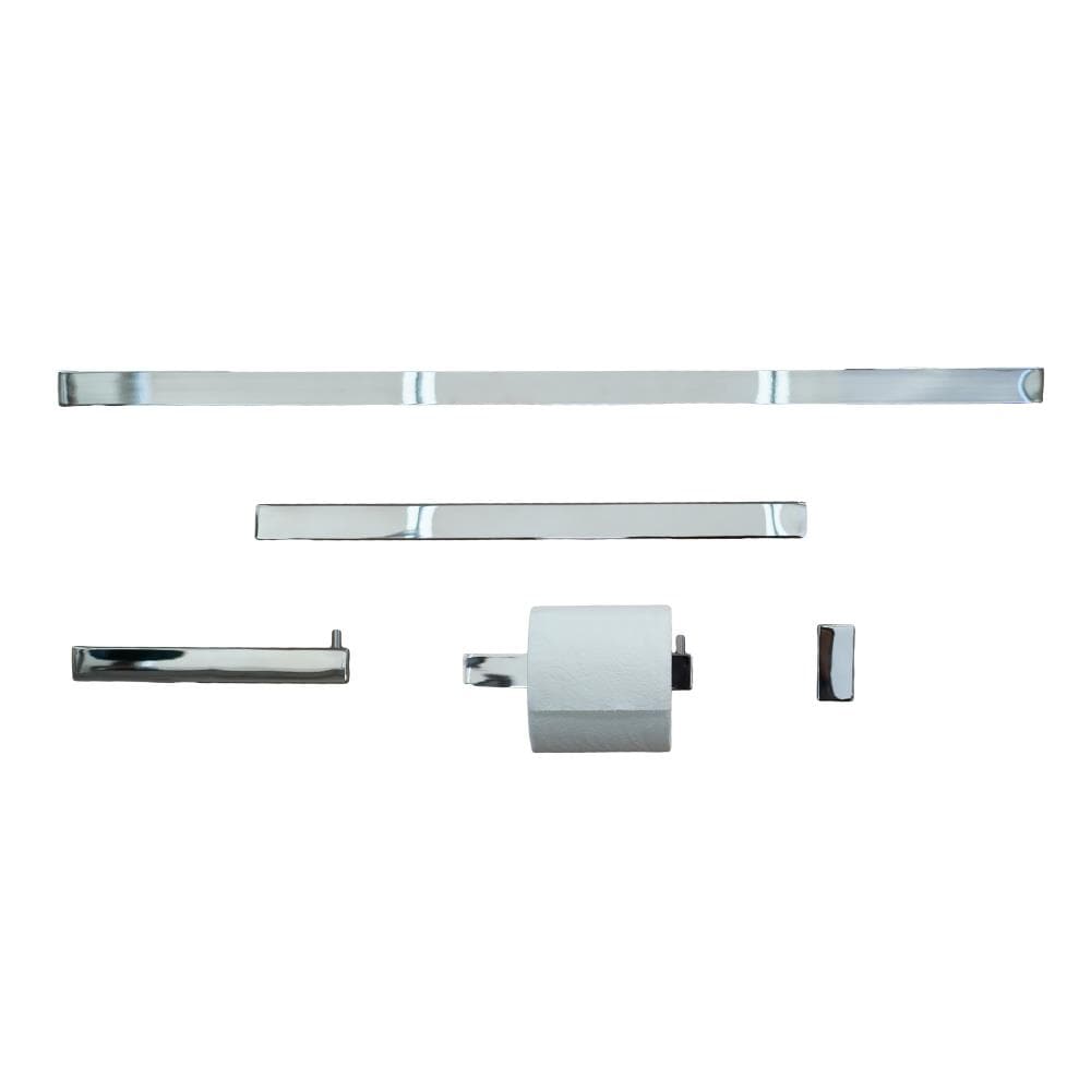 Juego de accesorios para baño decorativo de cromo pulido de Suecia de 5 piezas de BOANN: Barra para toallas, porta papel higiénico, argolla para toallas, gancho para batas incluido BNSW5PK-CHR