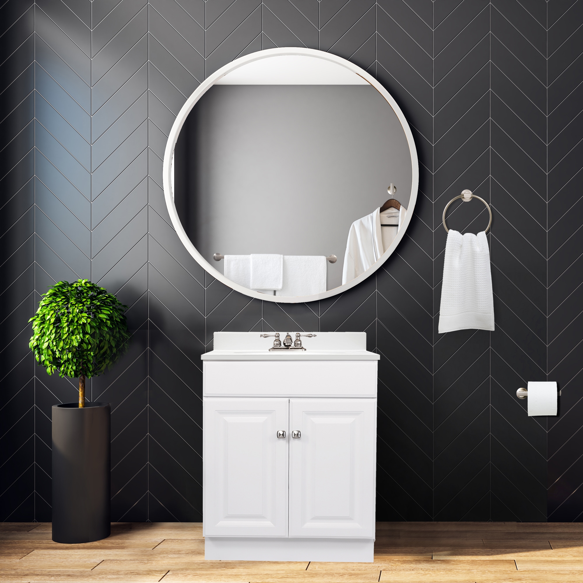 Juego de accesorios de baño decorativos de 4 piezas en níquel satinado Eastport, Incluye barra de toallas, porta papel higiénico, argolla para toallas y gancho para batas