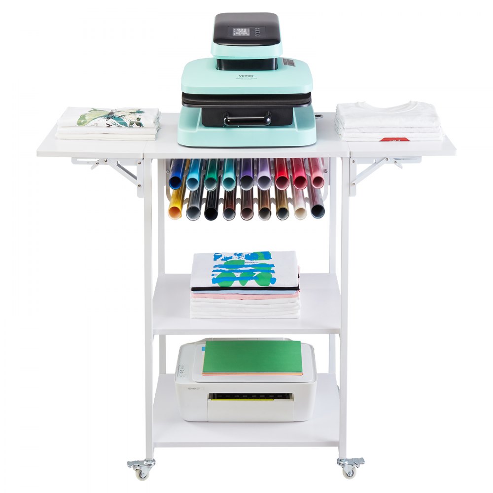 VEVOR Heat Press Table 3Tier Movable Heat Press Stand Foldable with Wheels White - RYJGZTBS3CDGDNP3UV0