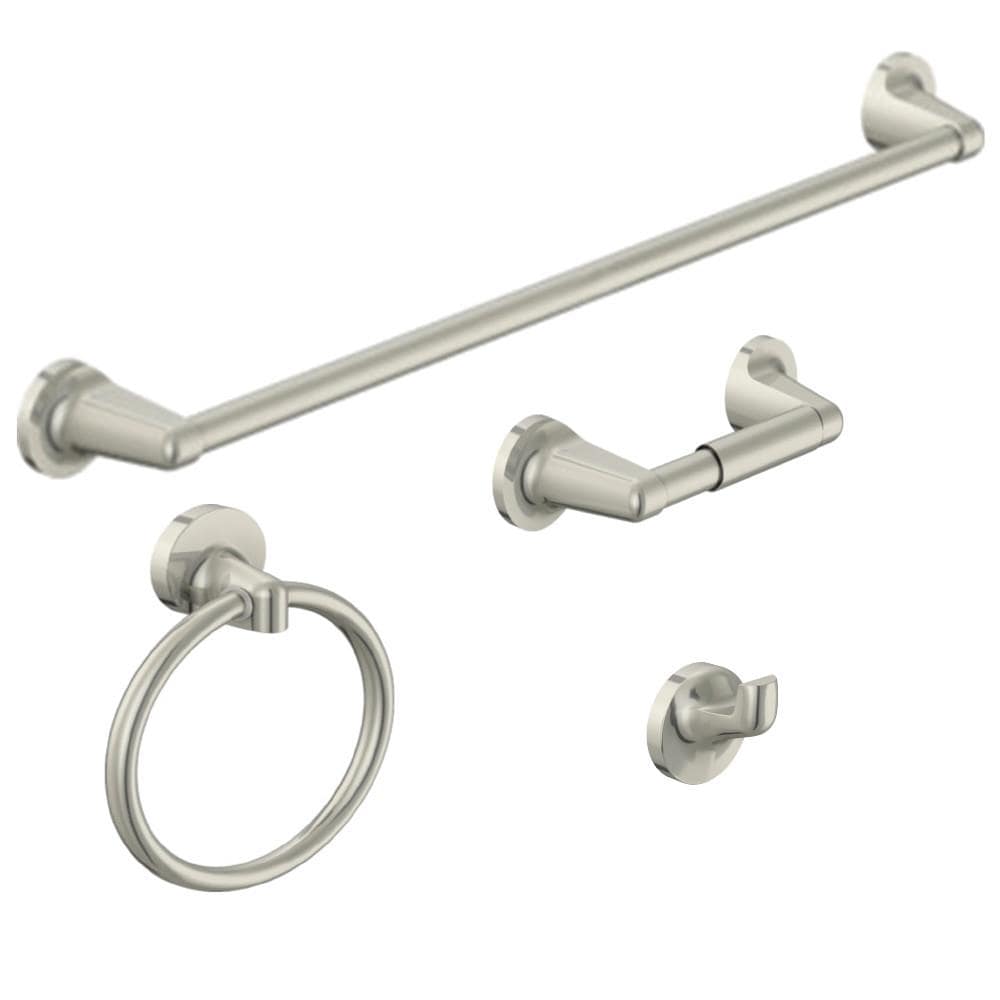Conjunto de Accesorios Decorativos para Baño de 4 Piezas en Níquel Cepillado Alta Bay - Barra Porta Toallas, Porta Papel Higiénico, Anillo Porta Toallas y Gancho para Batas Incluidos 188680