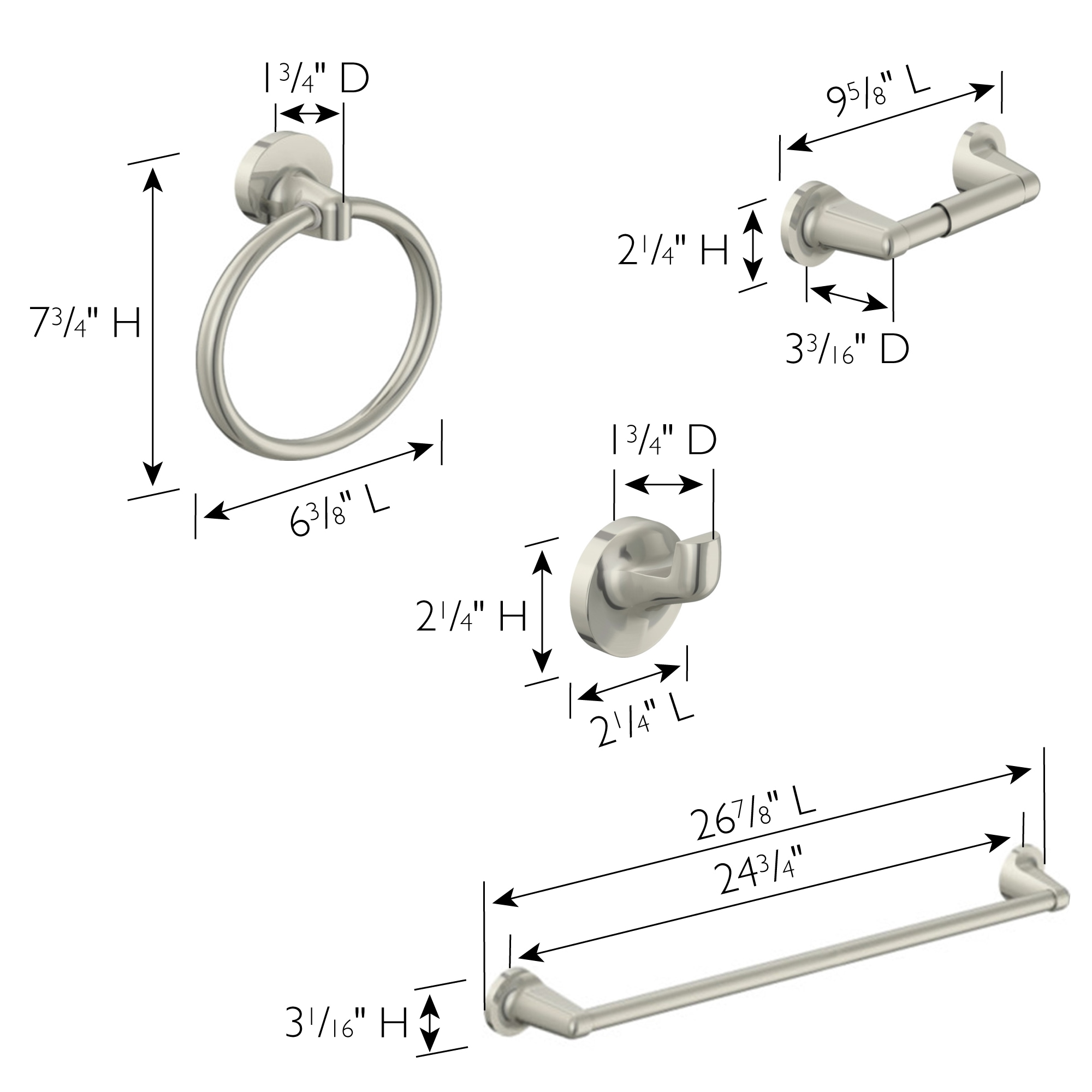Conjunto de Accesorios Decorativos para Baño de 4 Piezas en Níquel Cepillado Alta Bay - Barra Porta Toallas, Porta Papel Higiénico, Anillo Porta Toallas y Gancho para Batas Incluidos 188680