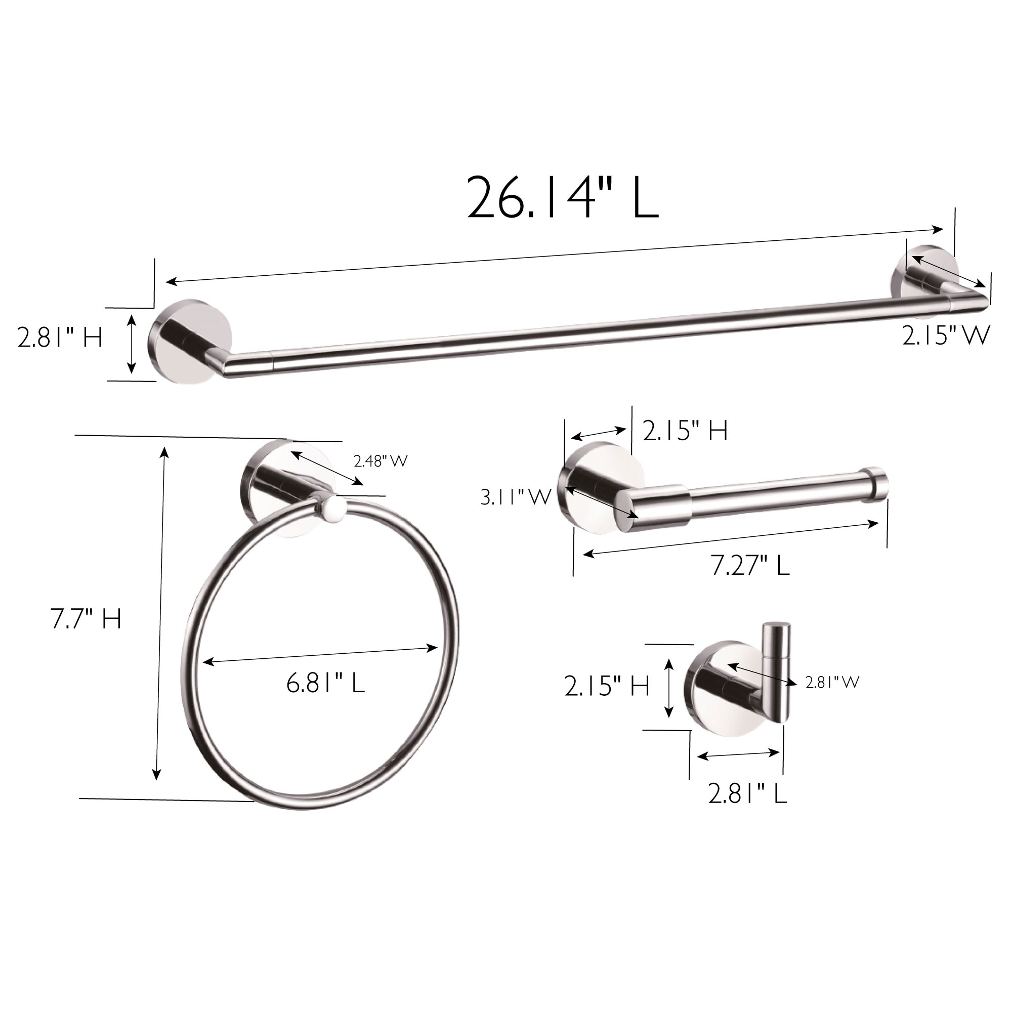 Juego de accesorios de baño decorativos de 4 piezas en cromo pulido para baño Graz de Design House - Incluye barra de toallas, portarrollos, argolla de toalla y gancho para batas