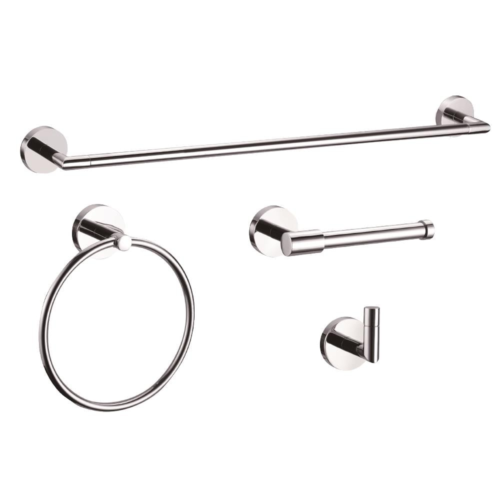 Juego de accesorios de baño decorativos de 4 piezas en cromo pulido para baño Graz de Design House - Incluye barra de toallas, portarrollos, argolla de toalla y gancho para batas