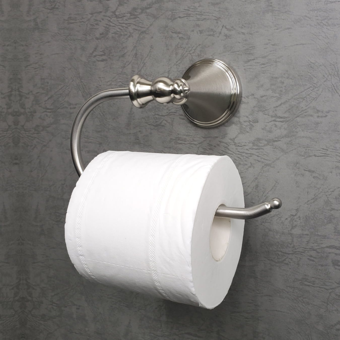 Juego de accesorios para baño decorativos de níquel cepillado de 4 piezas Annchester - Barra para toallas, porta papel higiénico, anillo para toallas, gancho para batas incluidos 5302-4SET-BN