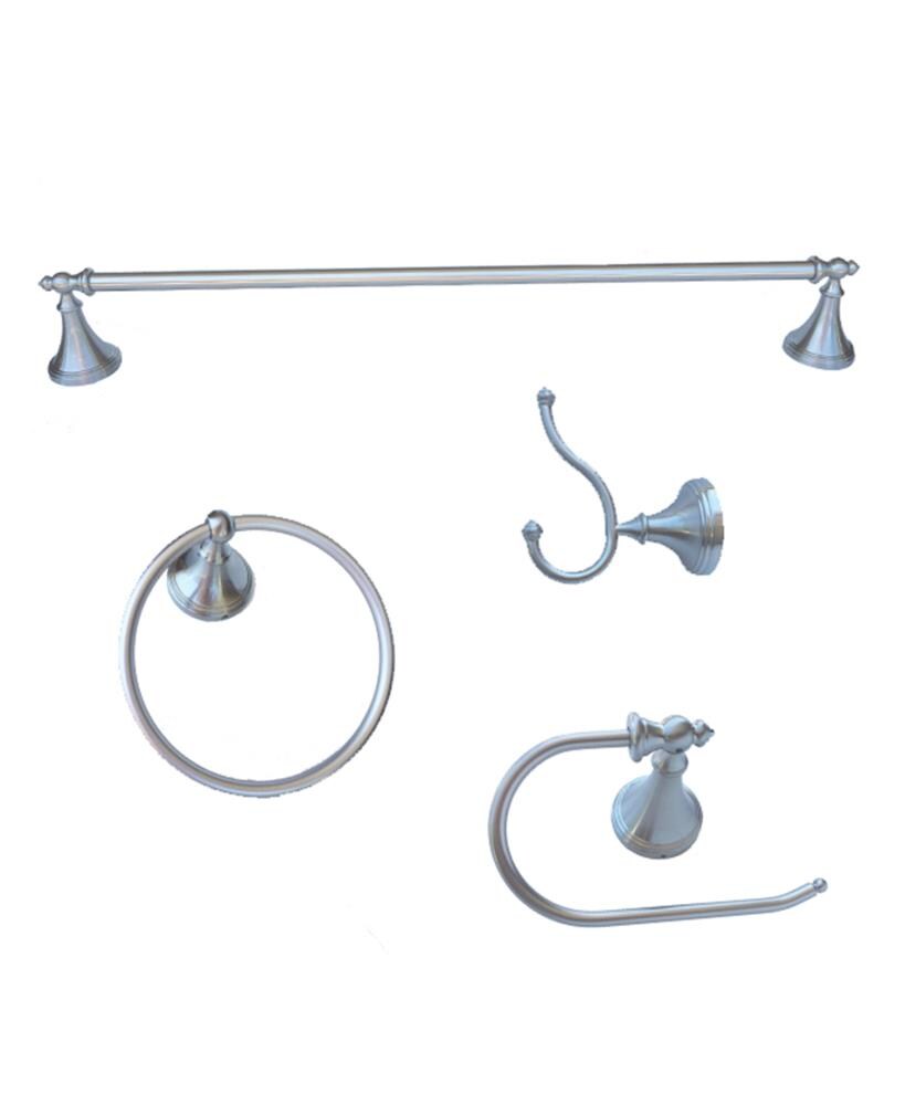 Juego de accesorios para baño decorativos de níquel cepillado de 4 piezas Annchester - Barra para toallas, porta papel higiénico, anillo para toallas, gancho para batas incluidos 5302-4SET-BN