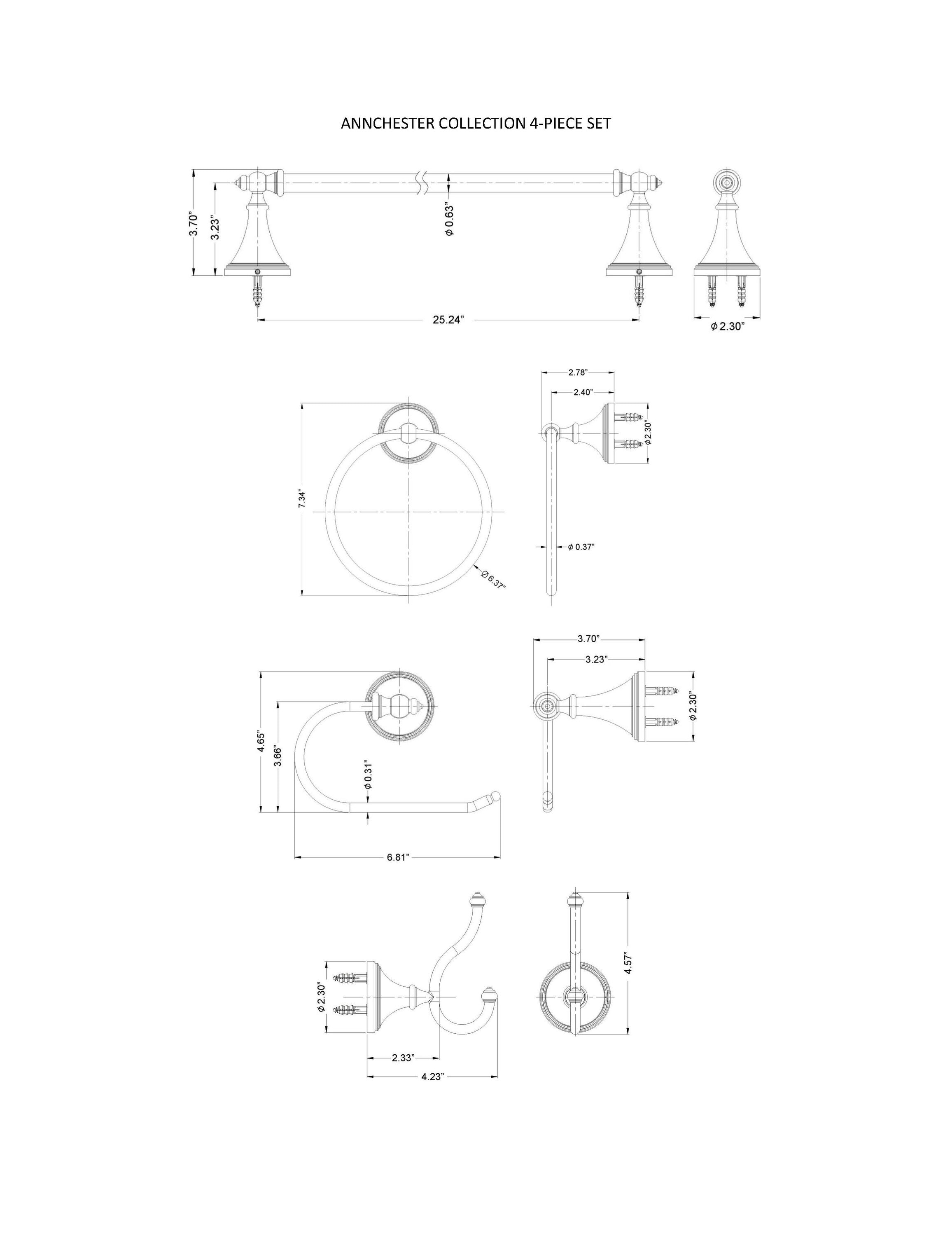 Juego de accesorios decorativos para baño de bronce aceitado Annchester de 4 piezas de ARISTA - Incluye barra de toalla, portarrollos de baño, anillo de toalla y gancho para bata 5303-4SET-DBR