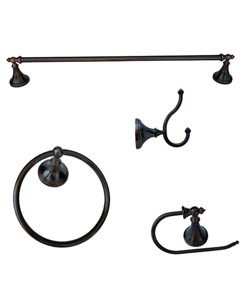 Juego de accesorios decorativos para baño de bronce aceitado Annchester de 4 piezas de ARISTA - Incluye barra de toalla, portarrollos de baño, anillo de toalla y gancho para bata 5303-4SET-DBR