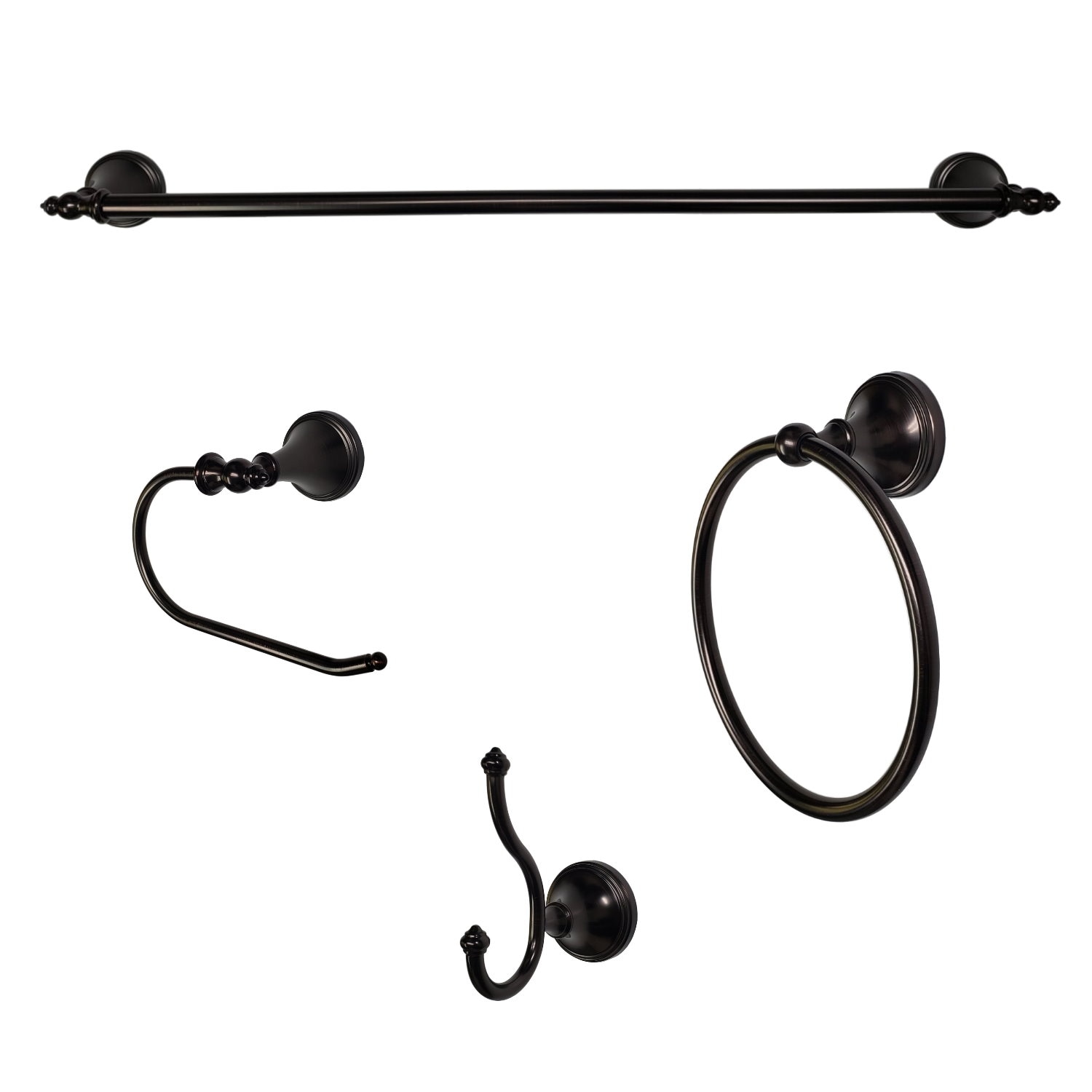 Juego de accesorios decorativos para baño de bronce aceitado Annchester de 4 piezas de ARISTA - Incluye barra de toalla, portarrollos de baño, anillo de toalla y gancho para bata 5303-4SET-DBR