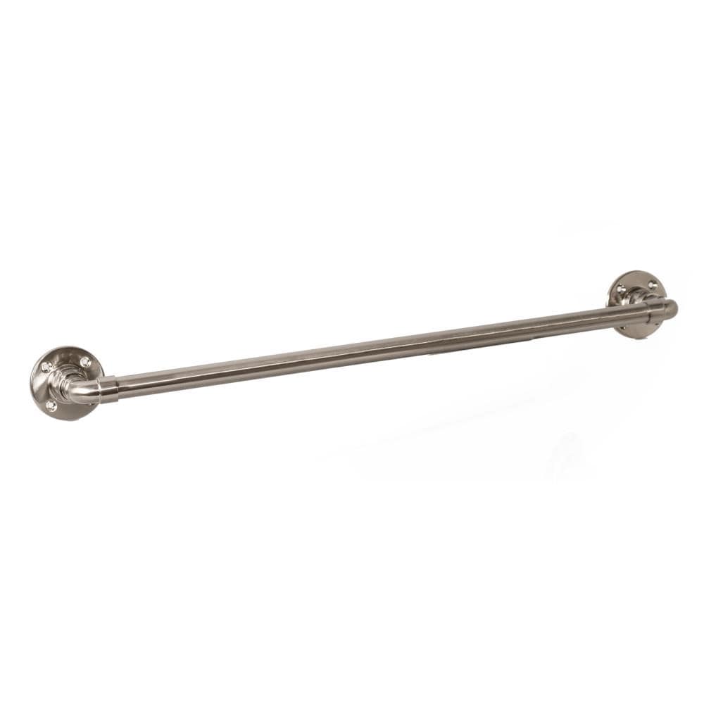 Juego de accesorios decorativos para baño de 4 piezas Kimball en níquel satinado de Design House. Incluye barra de toalla, porta papel higiénico, anillo de toalla y gancho para batas.