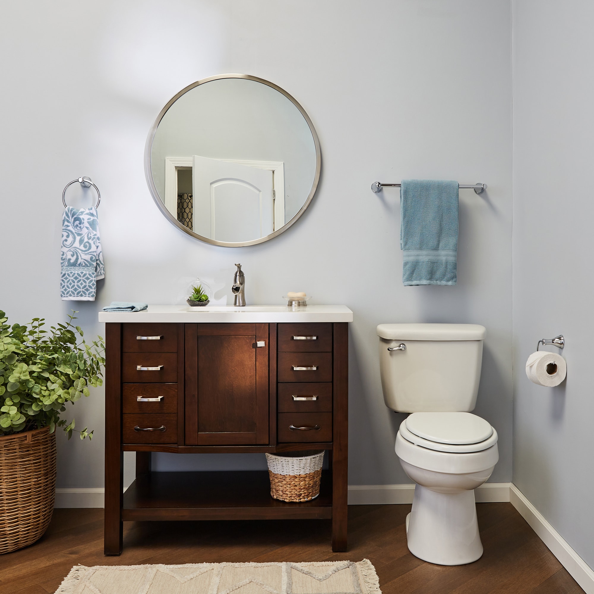 Juego de Accesorios para Baño Decorativo de Cromo Bailey de 3 Piezas Incluye Barra para Toallas, Porta Rollos de Papel y Argolla para Toallas