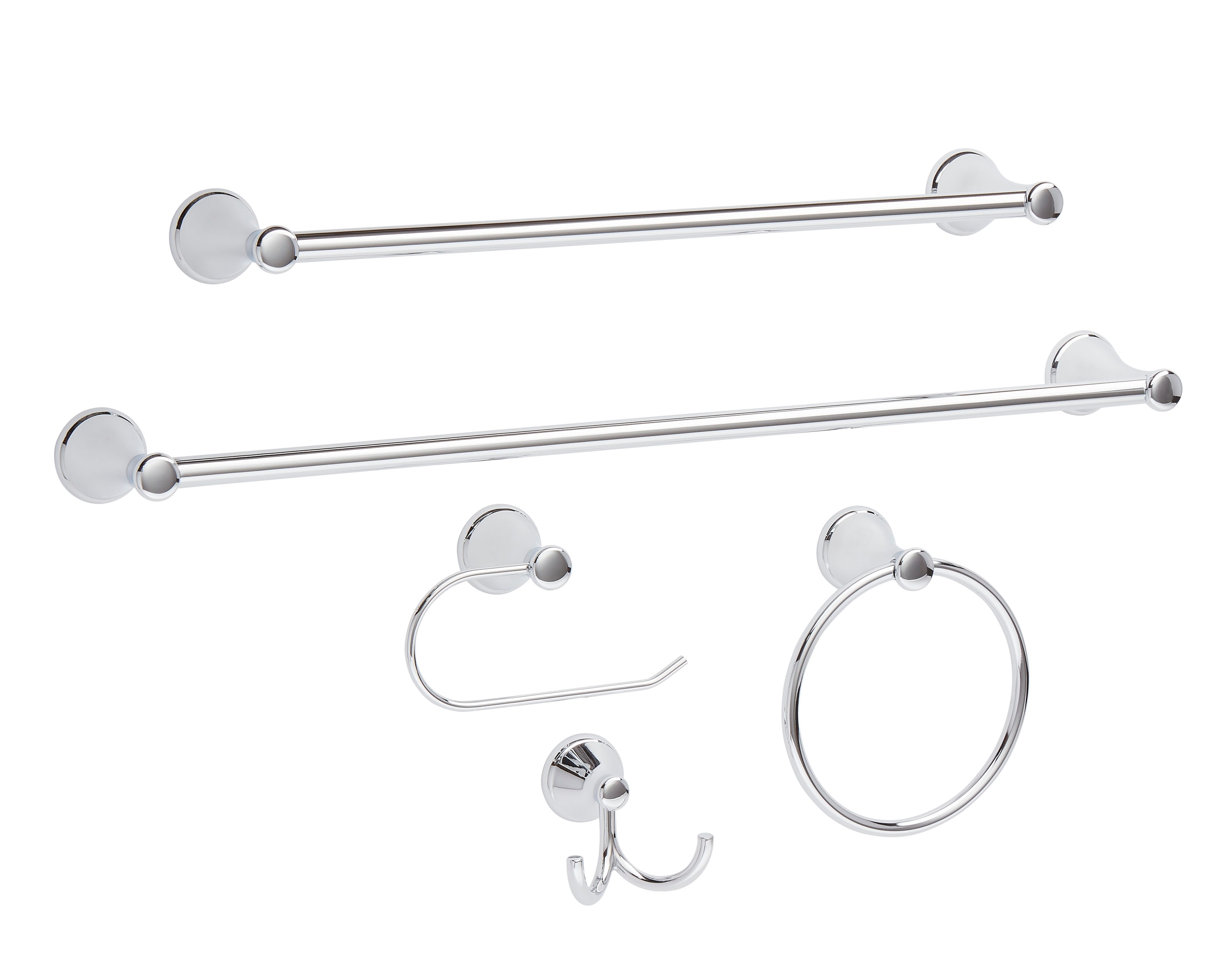 Juego de Accesorios para Baño Decorativo de Cromo Bailey de 3 Piezas Incluye Barra para Toallas, Porta Rollos de Papel y Argolla para Toallas