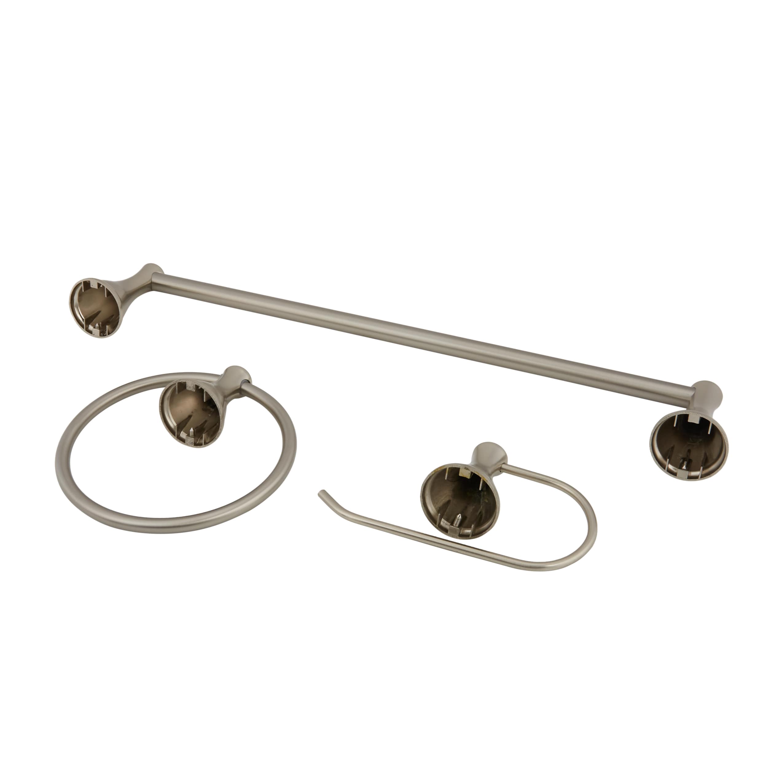 Juego de accesorios decorativos para baño de 3 piezas Bailey en níquel cepillado, incluye barra de toallas, portarrollos y argolla para toallas - FSI 2403KIT BN