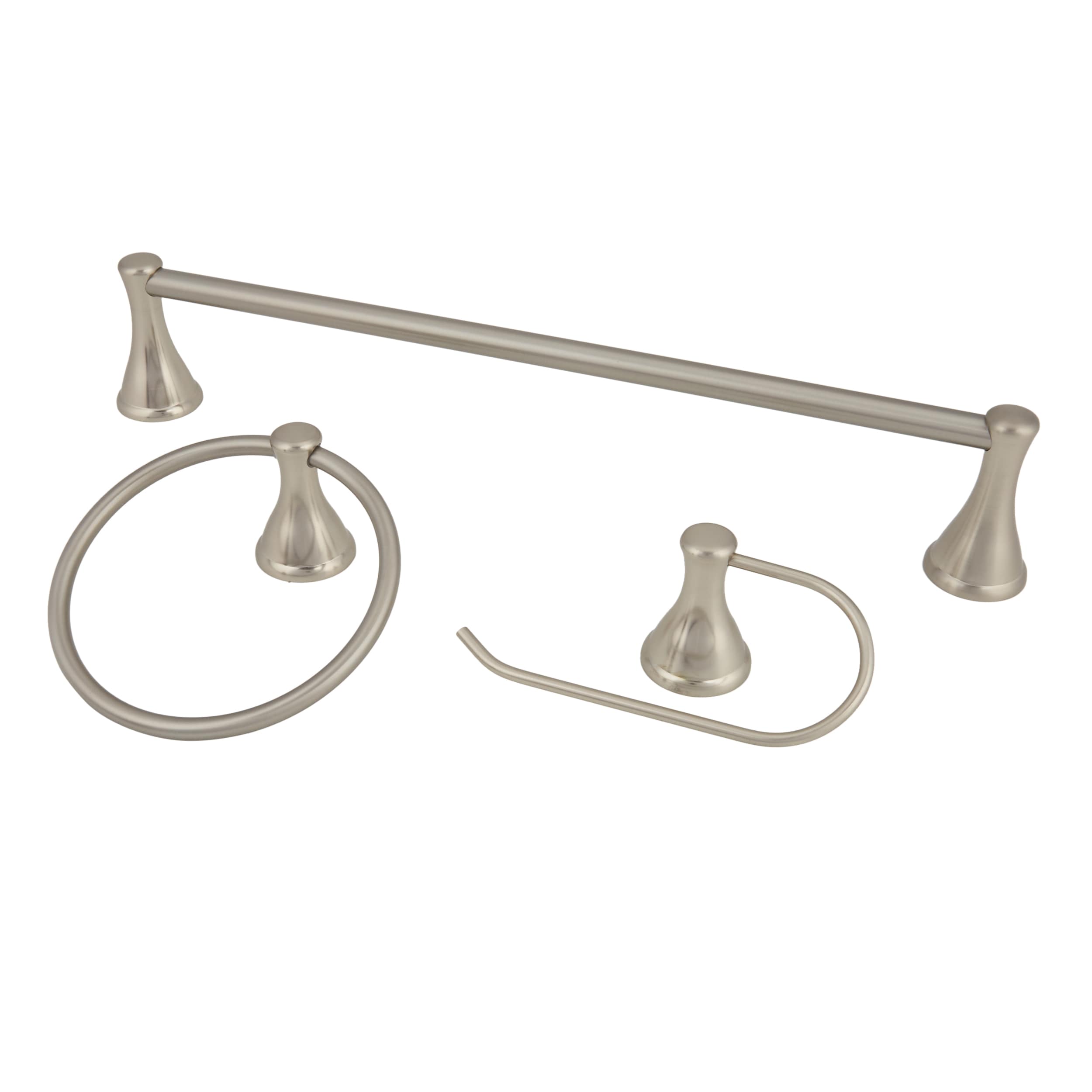 Juego de accesorios decorativos para baño de 3 piezas Bailey en níquel cepillado, incluye barra de toallas, portarrollos y argolla para toallas - FSI 2403KIT BN