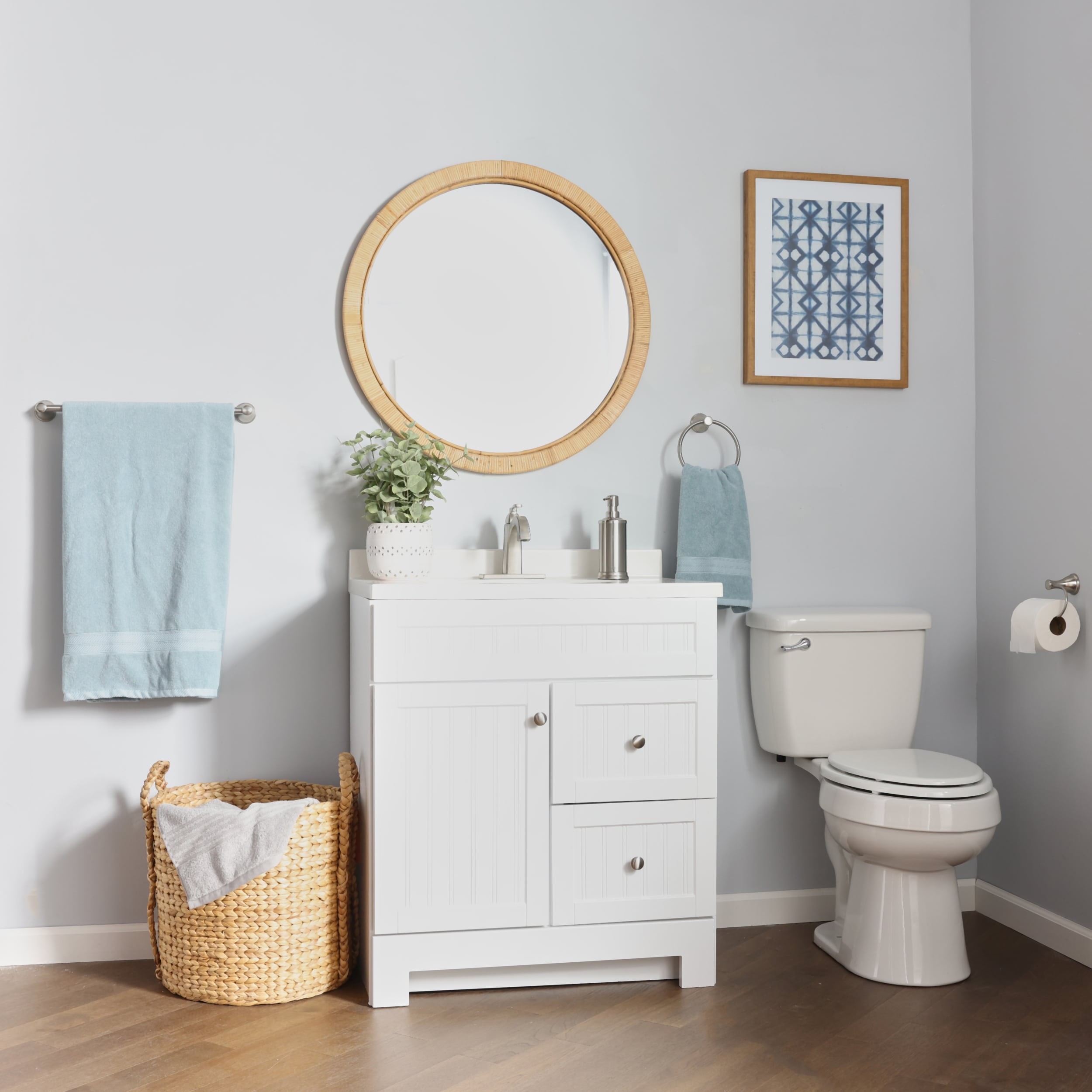 Juego de accesorios decorativos para baño de 3 piezas Bailey en níquel cepillado, incluye barra de toallas, portarrollos y argolla para toallas - FSI 2403KIT BN