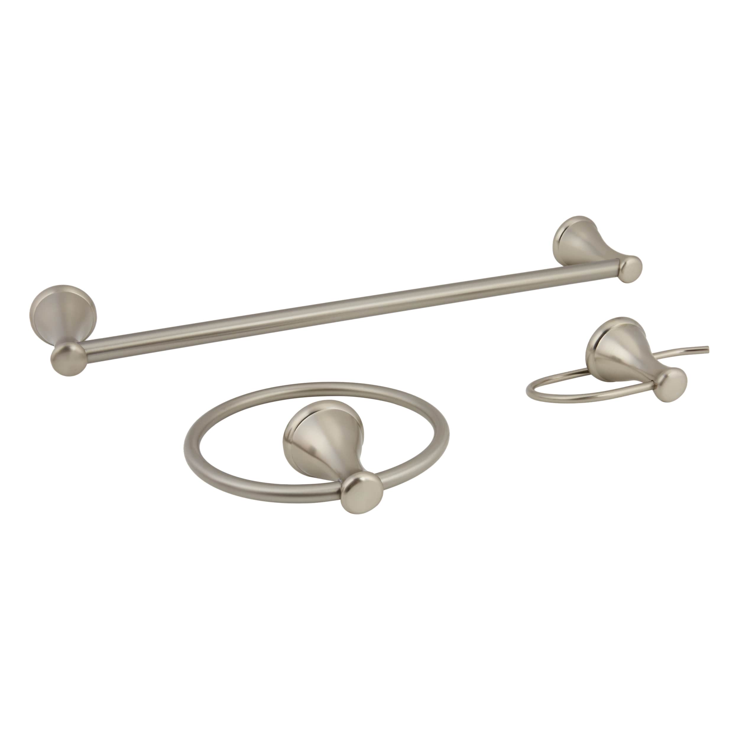 Juego de accesorios decorativos para baño de 3 piezas Bailey en níquel cepillado, incluye barra de toallas, portarrollos y argolla para toallas - FSI 2403KIT BN