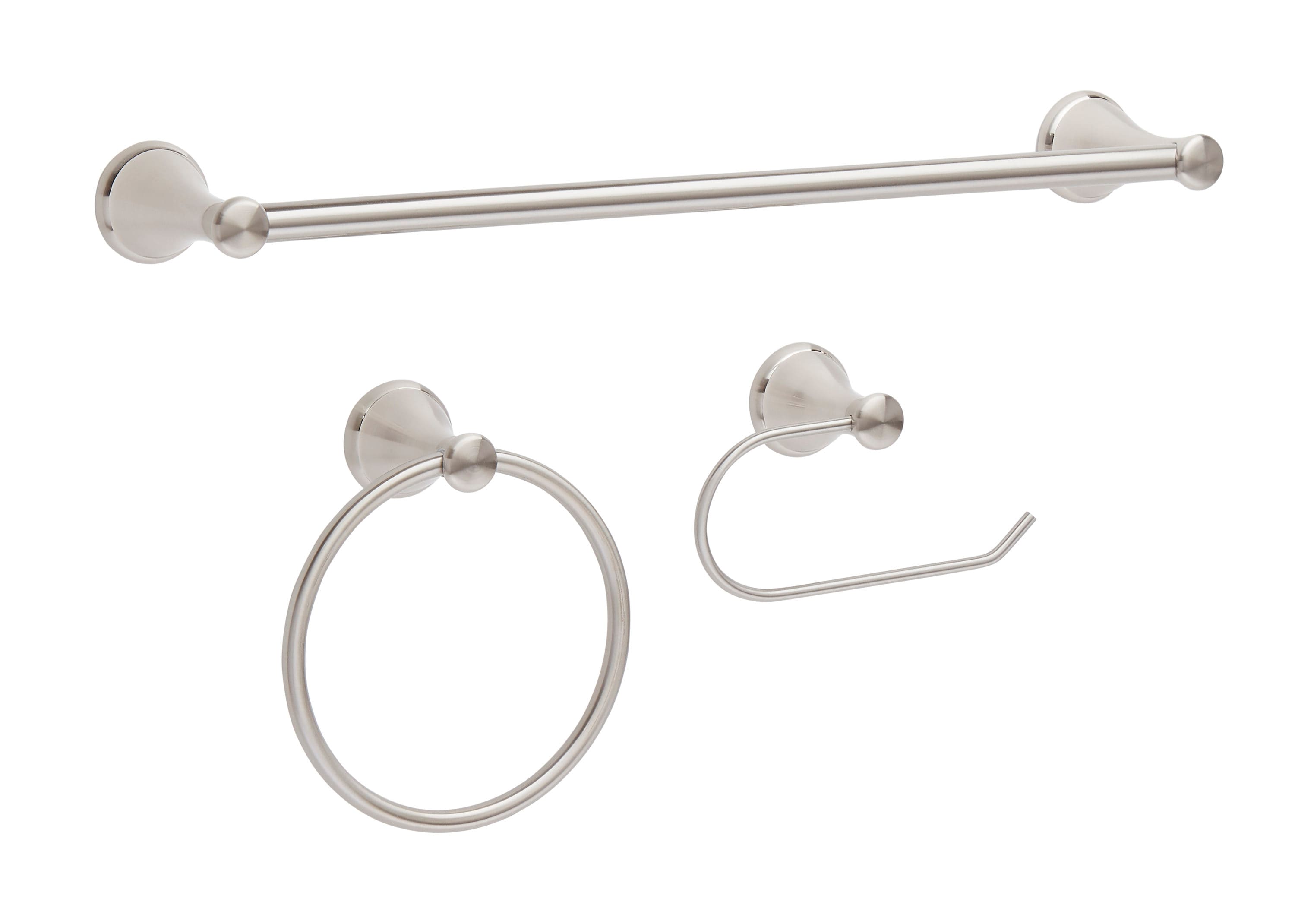 Juego de accesorios decorativos para baño de 3 piezas Bailey en níquel cepillado, incluye barra de toallas, portarrollos y argolla para toallas - FSI 2403KIT BN