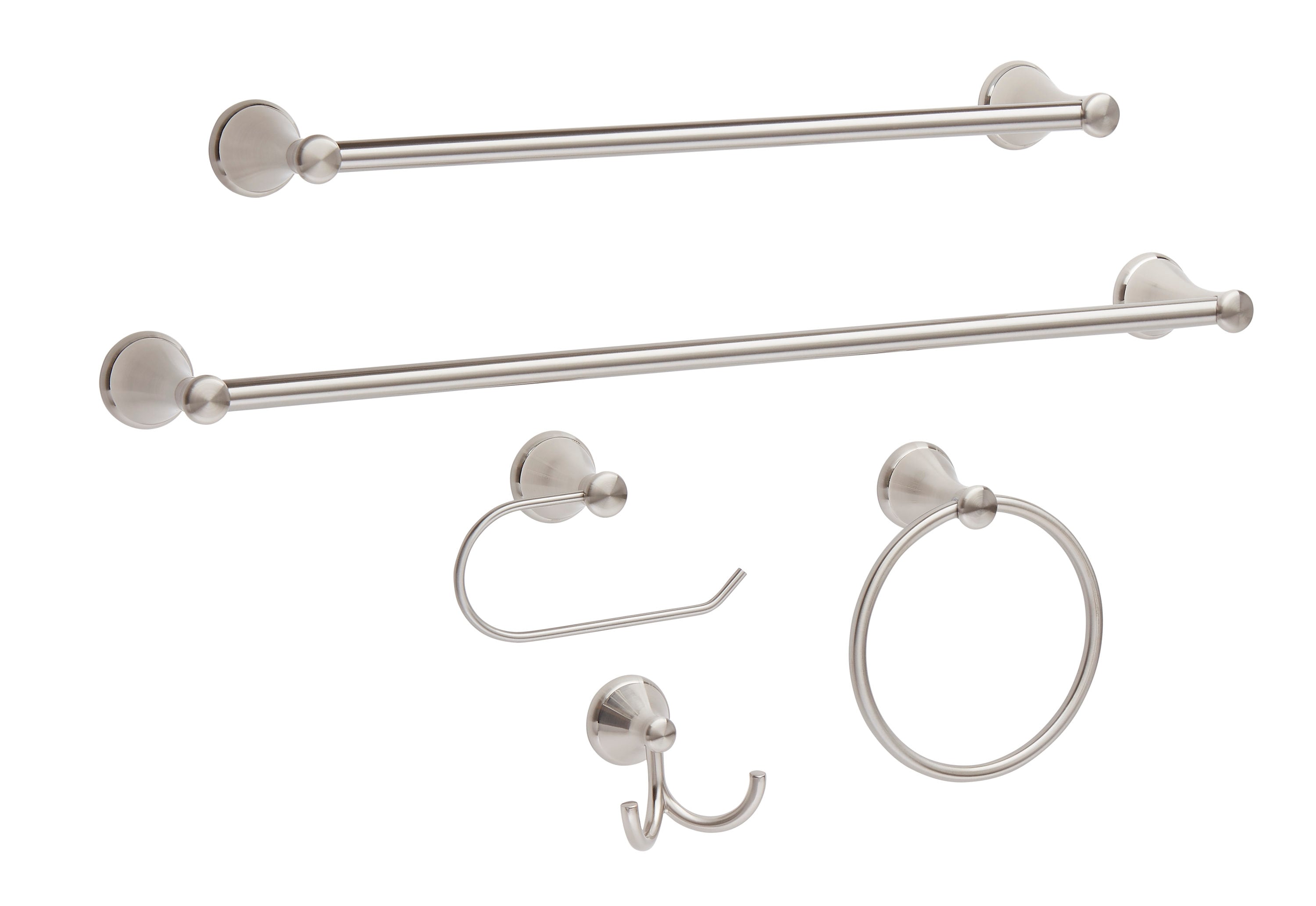 Juego de accesorios decorativos para baño de 3 piezas Bailey en níquel cepillado, incluye barra de toallas, portarrollos y argolla para toallas - FSI 2403KIT BN