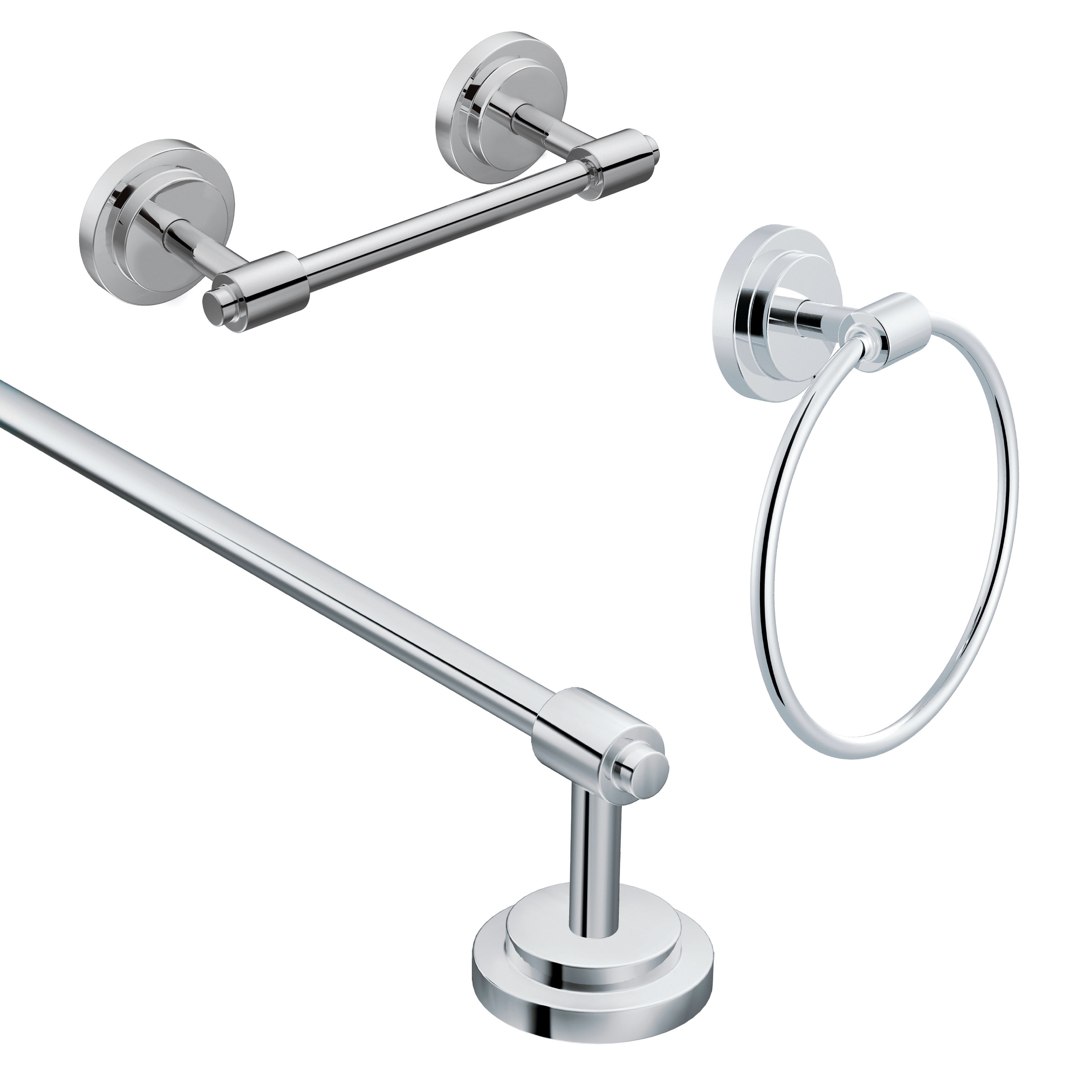 Juego de accesorios de baño decorativos de cromo Moen 3 Piezas - Barra de toallas, porta papel higiénico, argolla de toallas incluidos DN0793CH