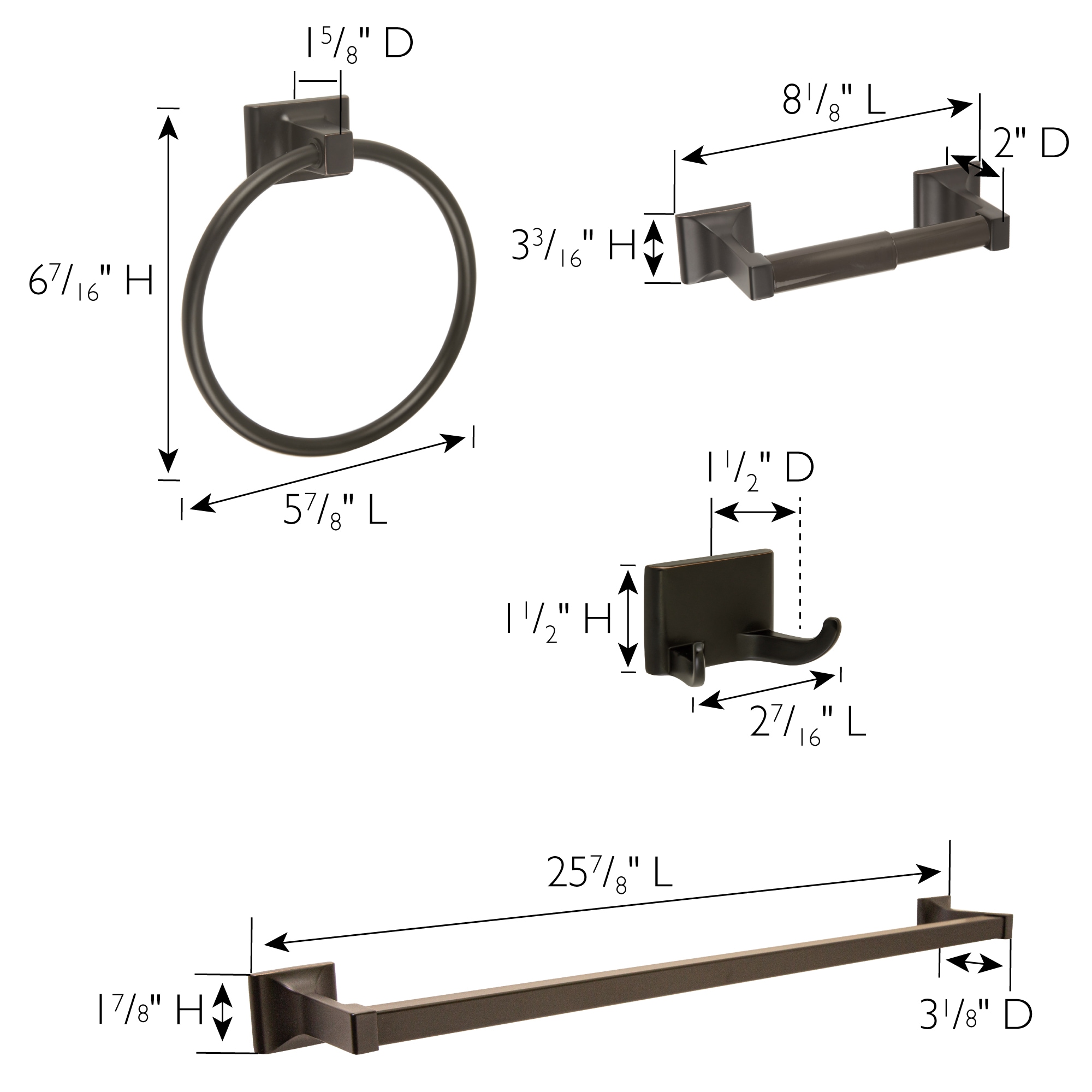Juego de Accesorios Decorativos para Baño en Bronce Aceitado Millbridge de 4 Piezas: Barra para Toallas, Portarrollos, Argolla para Toallas y Gancho para Batas incluidos 560854