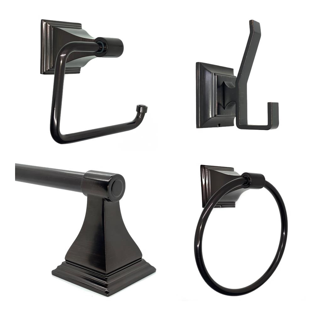 Juego de accesorios de baño decorativos en bronce aceitado Leonard de 4 piezas ARISTA - Incluye barra de toallas, portarrollos de papel higiénico, anillo para toallas y gancho para batas 1703-4SET-DBR