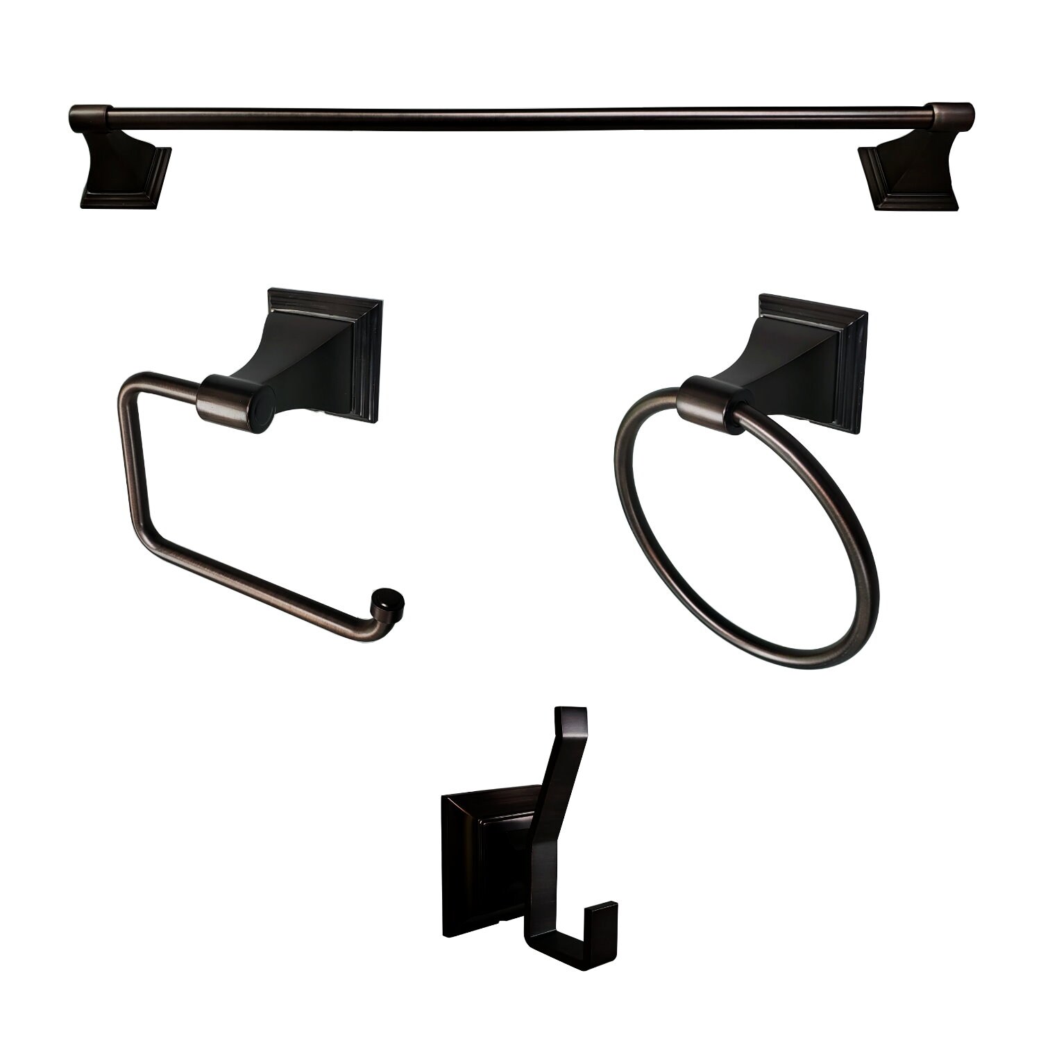 Juego de accesorios de baño decorativos en bronce aceitado Leonard de 4 piezas ARISTA - Incluye barra de toallas, portarrollos de papel higiénico, anillo para toallas y gancho para batas 1703-4SET-DBR
