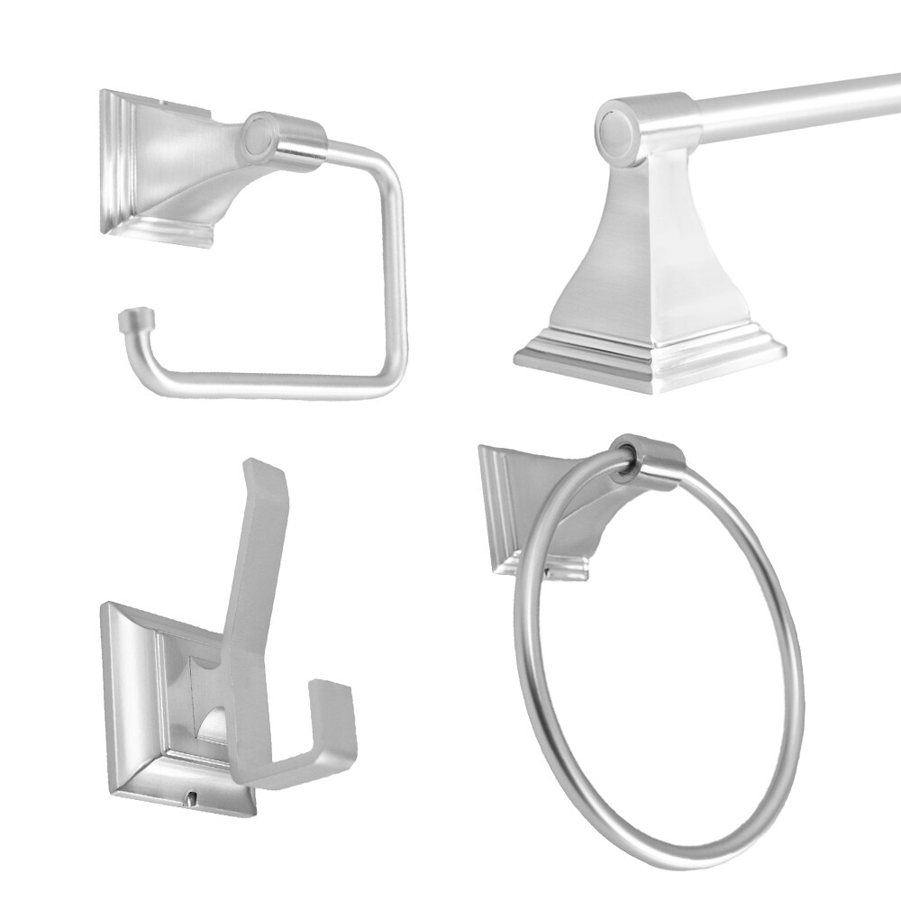 Juego de accesorios decorativos para baño de níquel cepillado ARISTA de 4 piezas - Incluye toallero, portarrollos, anillo para toallas y gancho para batas