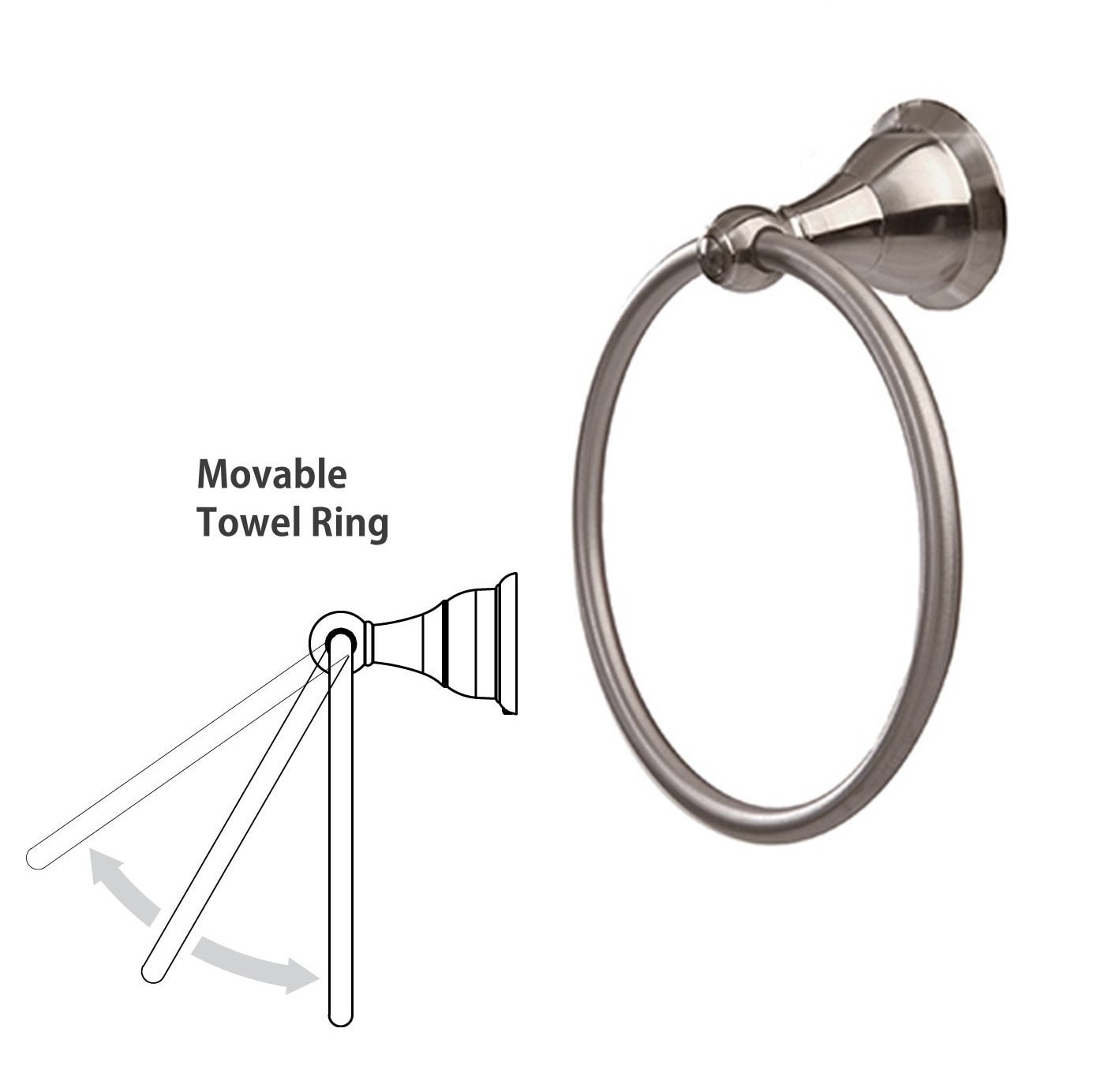 Juego de accesorios decorativos para baño en níquel cepillado de 4 piezas ARISTA Summit: barra para toallas, porta papel higiénico, argolla para toallas y gancho para batas incluidos 3602-4SET CP-BN