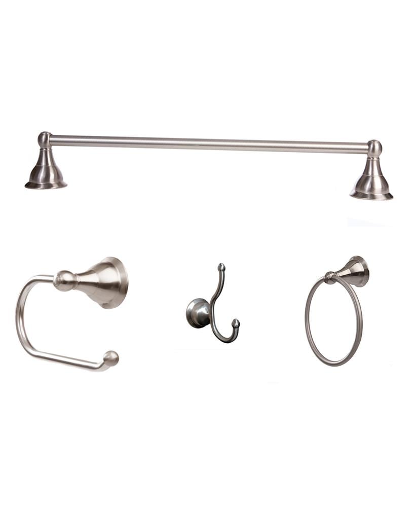 Juego de accesorios decorativos para baño en níquel cepillado de 4 piezas ARISTA Summit: barra para toallas, porta papel higiénico, argolla para toallas y gancho para batas incluidos 3602-4SET CP-BN