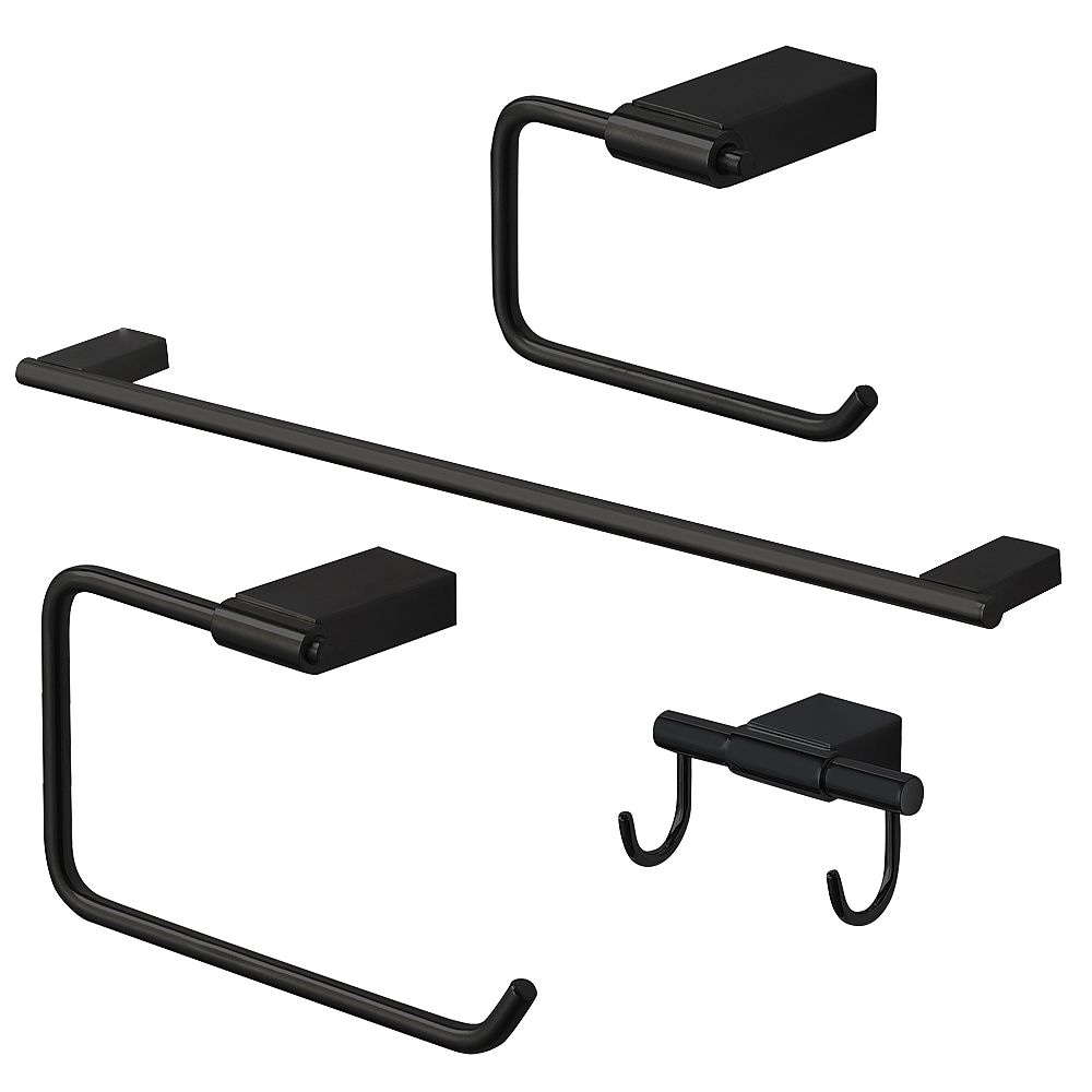 Juego de Accesorios de Baño Decorativos Transolid Maddox Negro de 4 Piezas - Incluye Barra de Toallas, Portarrollos de Papel, Argolla de Toalla y Gancho para Bata KA-MDX-4-BK
