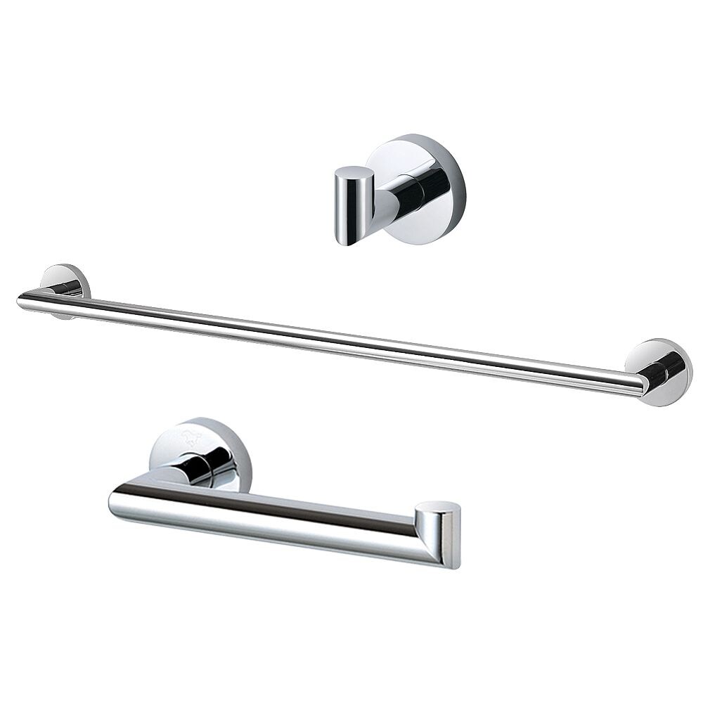 Juego de Accesorios de Baño Decorativos de 3 Piezas en Cromo Pulido Turín de Transolid - Incluye Barra para Toallas, Porta Papel Higiénico, Argolla para Toallas y Gancho para Batas KA-TUR-3-PC