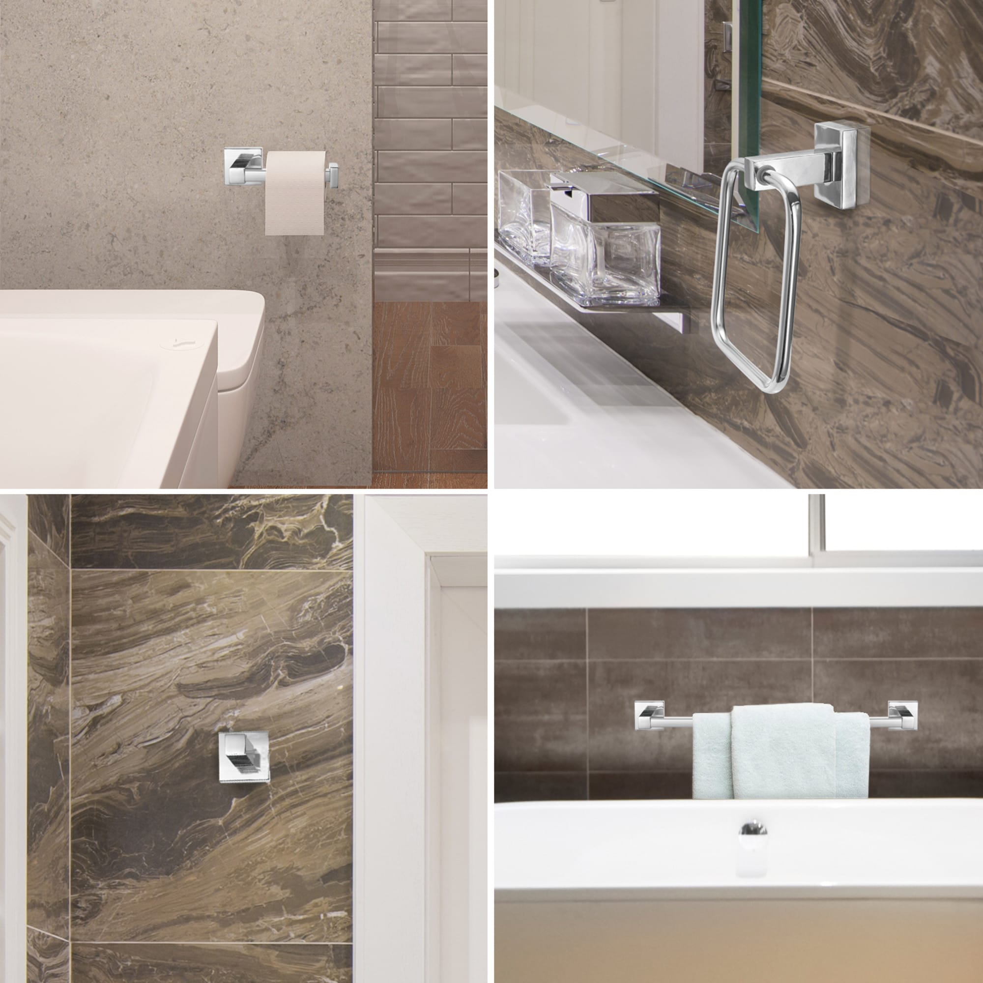 Juego de accesorios de baño decorativos de cromo/pulido de 4 piezas de Globe Electric - Barra de toallas, portarrollos, aro de toallas y gancho para batas incluidos 51368