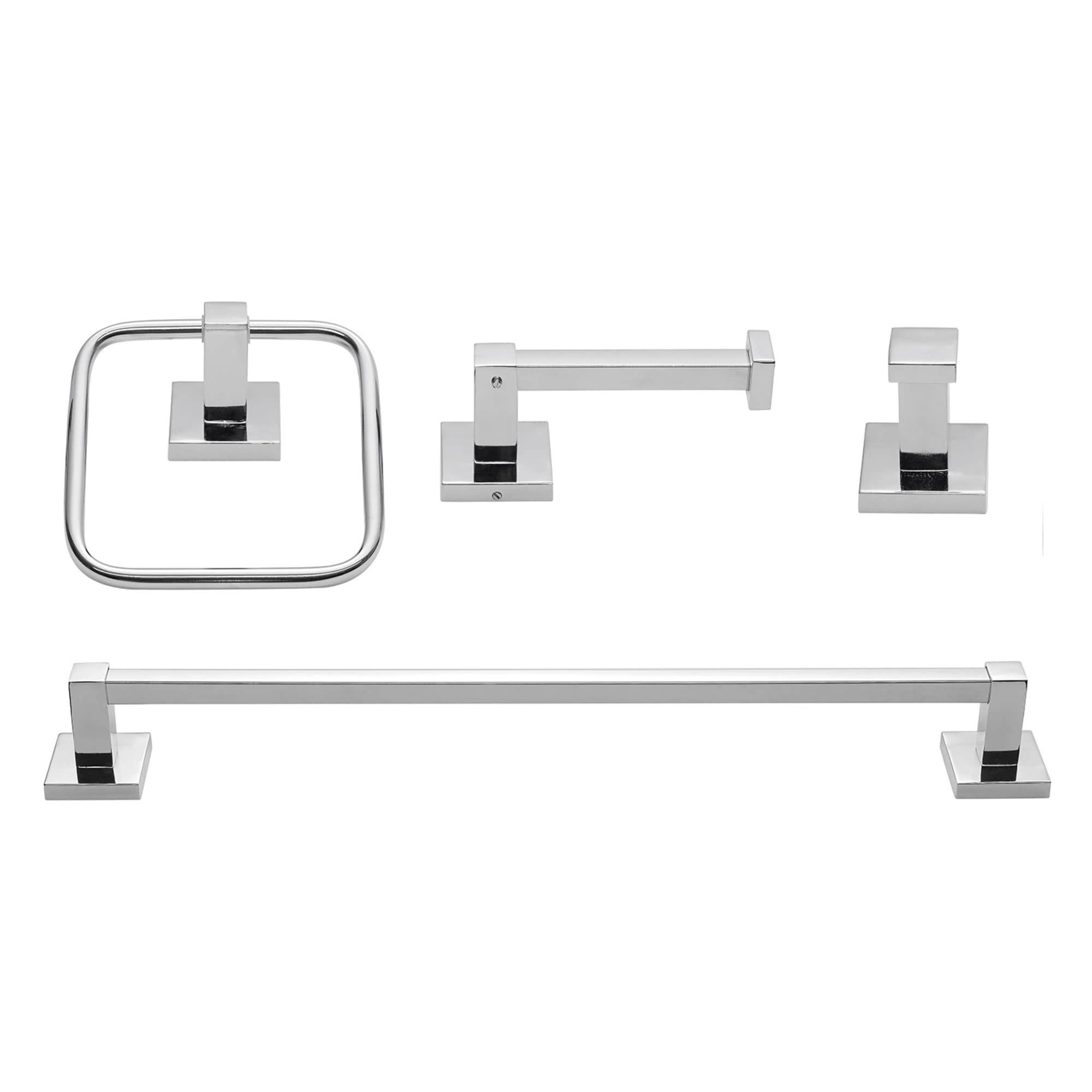 Juego de accesorios de baño decorativos de cromo/pulido de 4 piezas de Globe Electric - Barra de toallas, portarrollos, aro de toallas y gancho para batas incluidos 51368