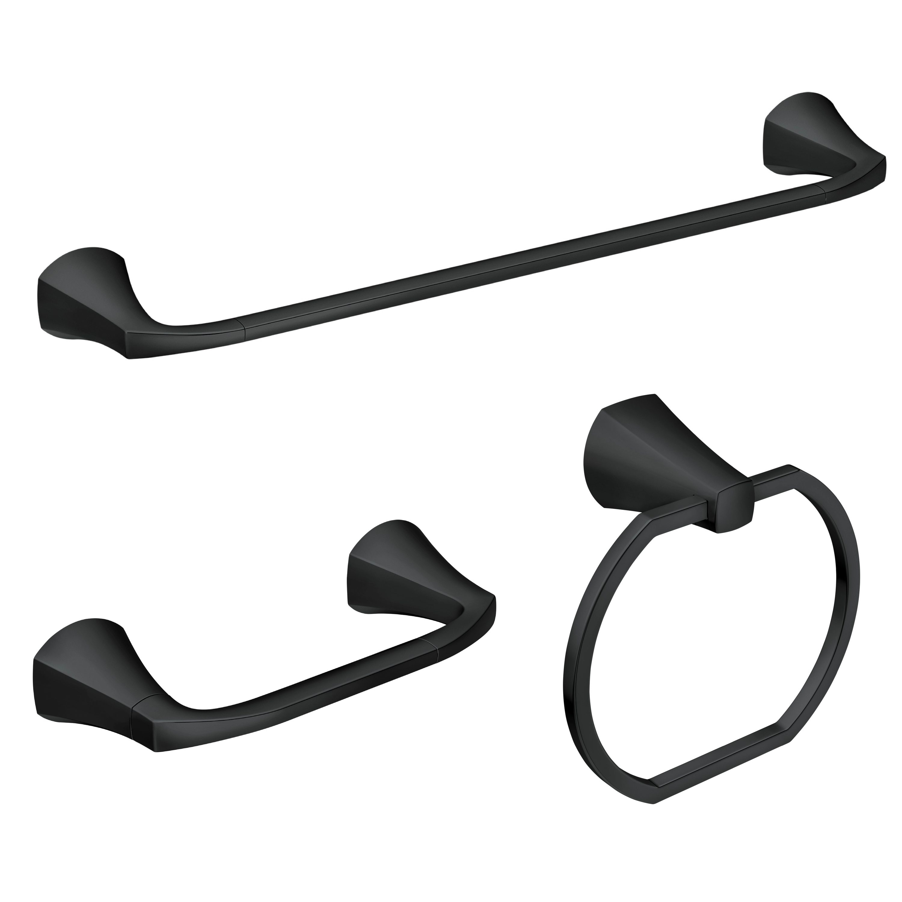 Juego de Accesorios Decorativos para Baño en Negro Mate de 3 Piezas Moen Lindor - Barra de Toalla, Portarrollos y Argolla para Toalla incluidos MY8793BL