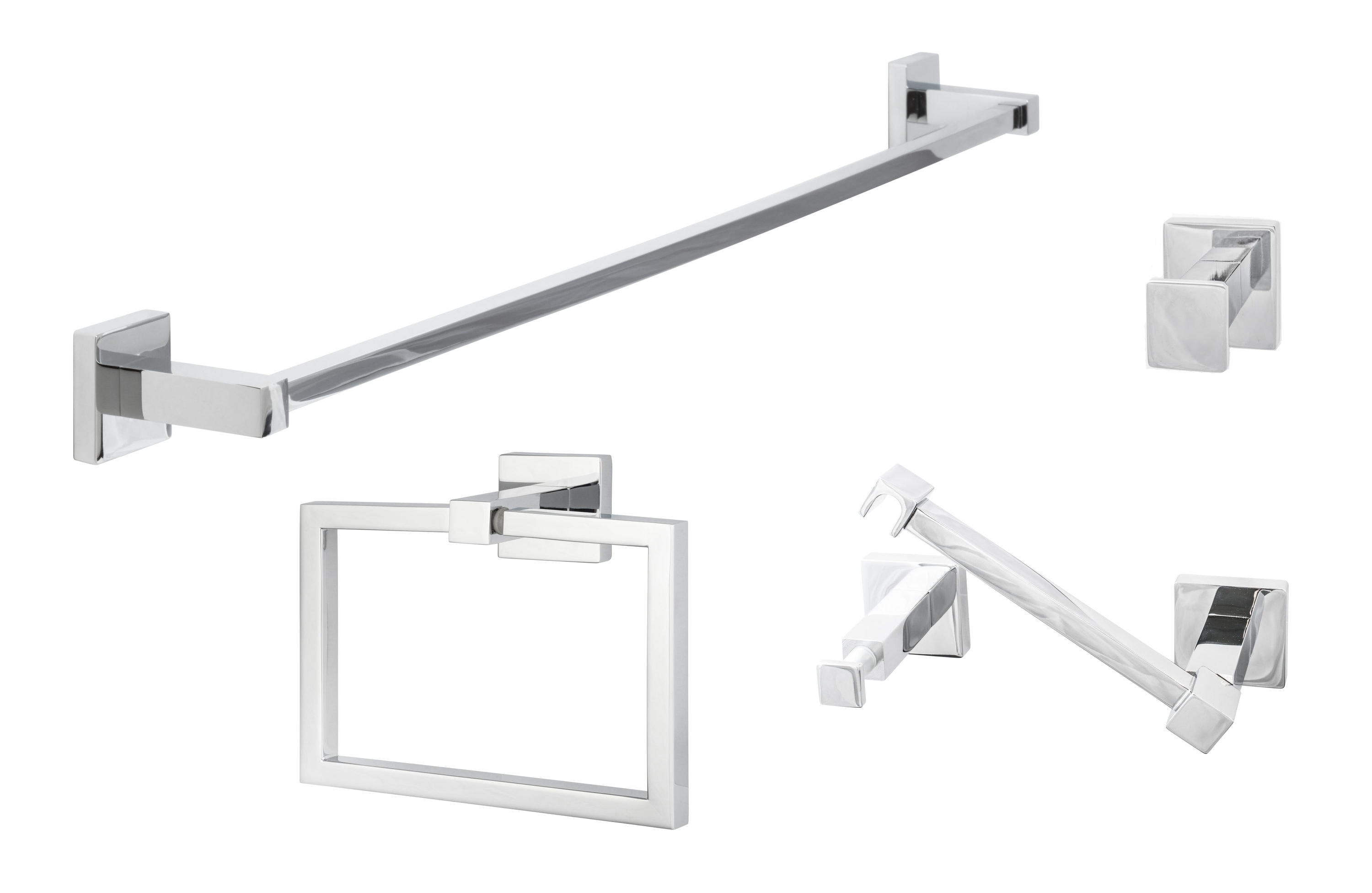 Juego de accesorios para baño Sure-Loc Hardware Vlora de 4 piezas en cromo pulido: barra para toallas, portarrollos de papel higiénico, anillo para toalla y gancho para batas incluidos VR-SET PH2 26