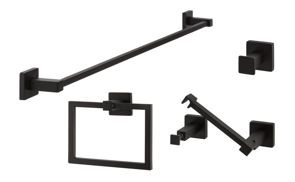 Juego de Accesorios de Baño Decorativos en Negro Mate de 4 Piezas Vlora de Sure-Loc Hardware - Incluye Barra de Toallas, Porta Papel Higiénico, Anillo de Toallas y Gancho para Batas VR-SET PH2 FBL