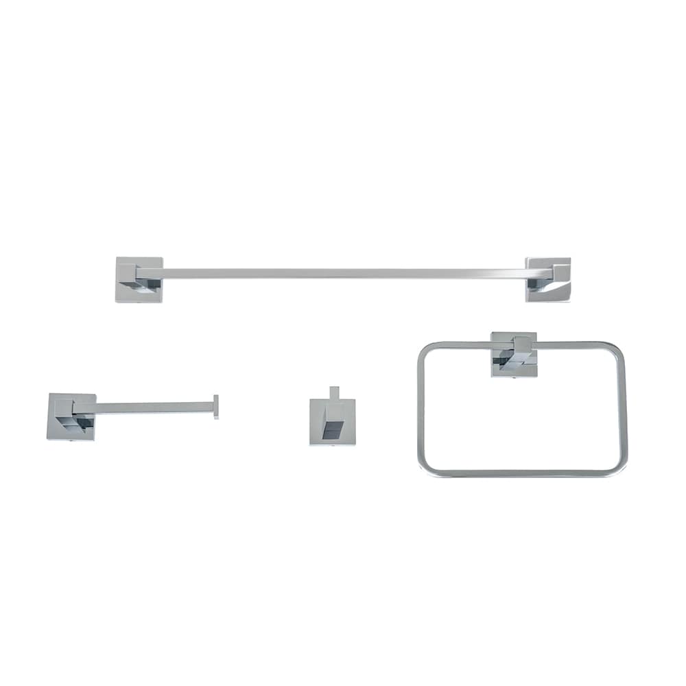 Juego de accesorios para baño Italia 4 piezas en cromo pulido Capri: Barra para toallas, porta papel higiénico y gancho para batas incluidos CA418SET