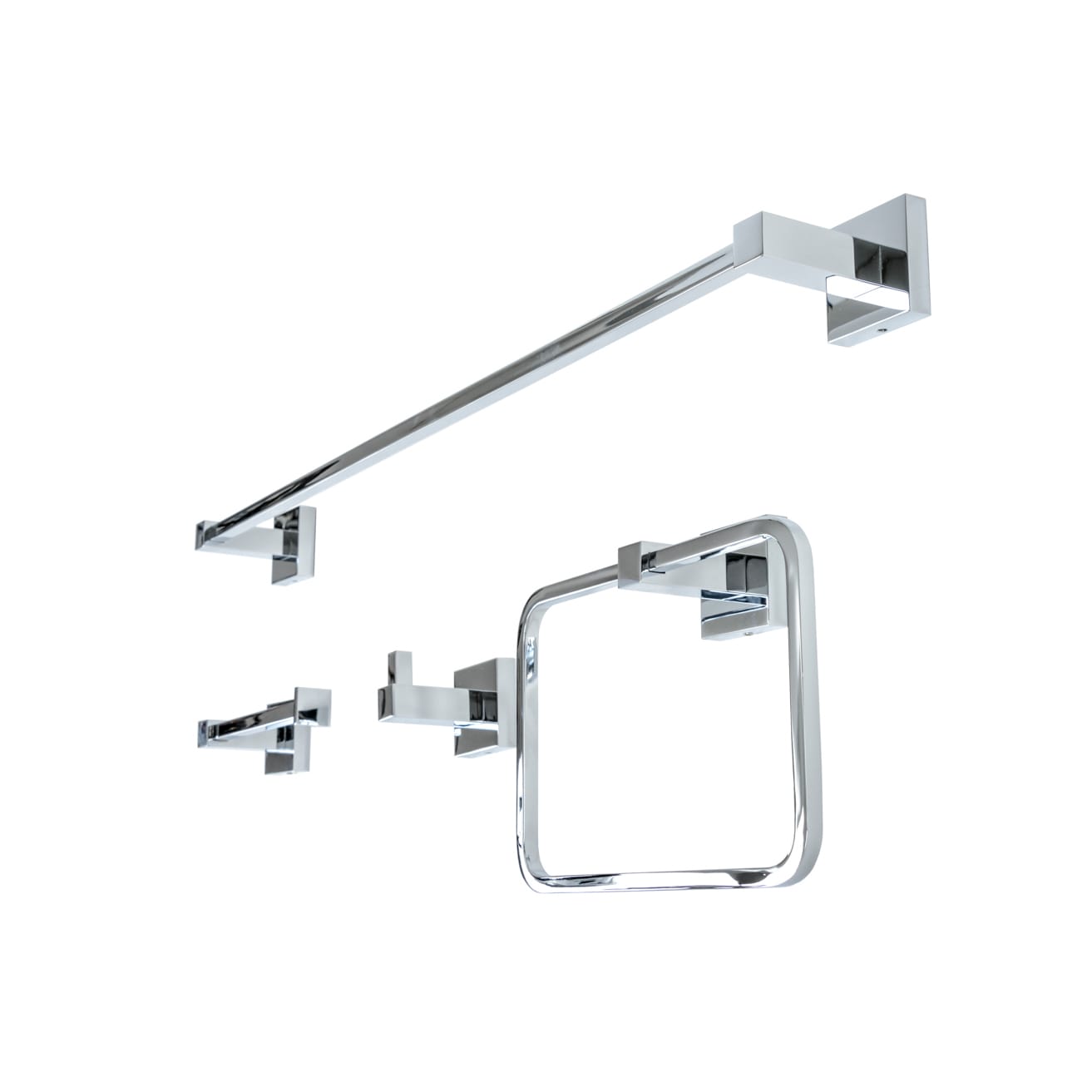 Juego de accesorios para baño Italia 4 piezas en cromo pulido Capri: Barra para toallas, porta papel higiénico y gancho para batas incluidos CA418SET