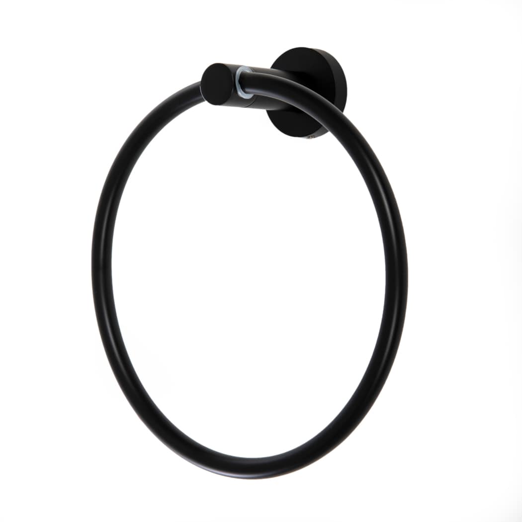 Juego de accesorios de baño decorativos en acabado negro mate de 4 piezas Florencia incluye barra para toallas, porta papel higiénico y gancho para batas FL4SET