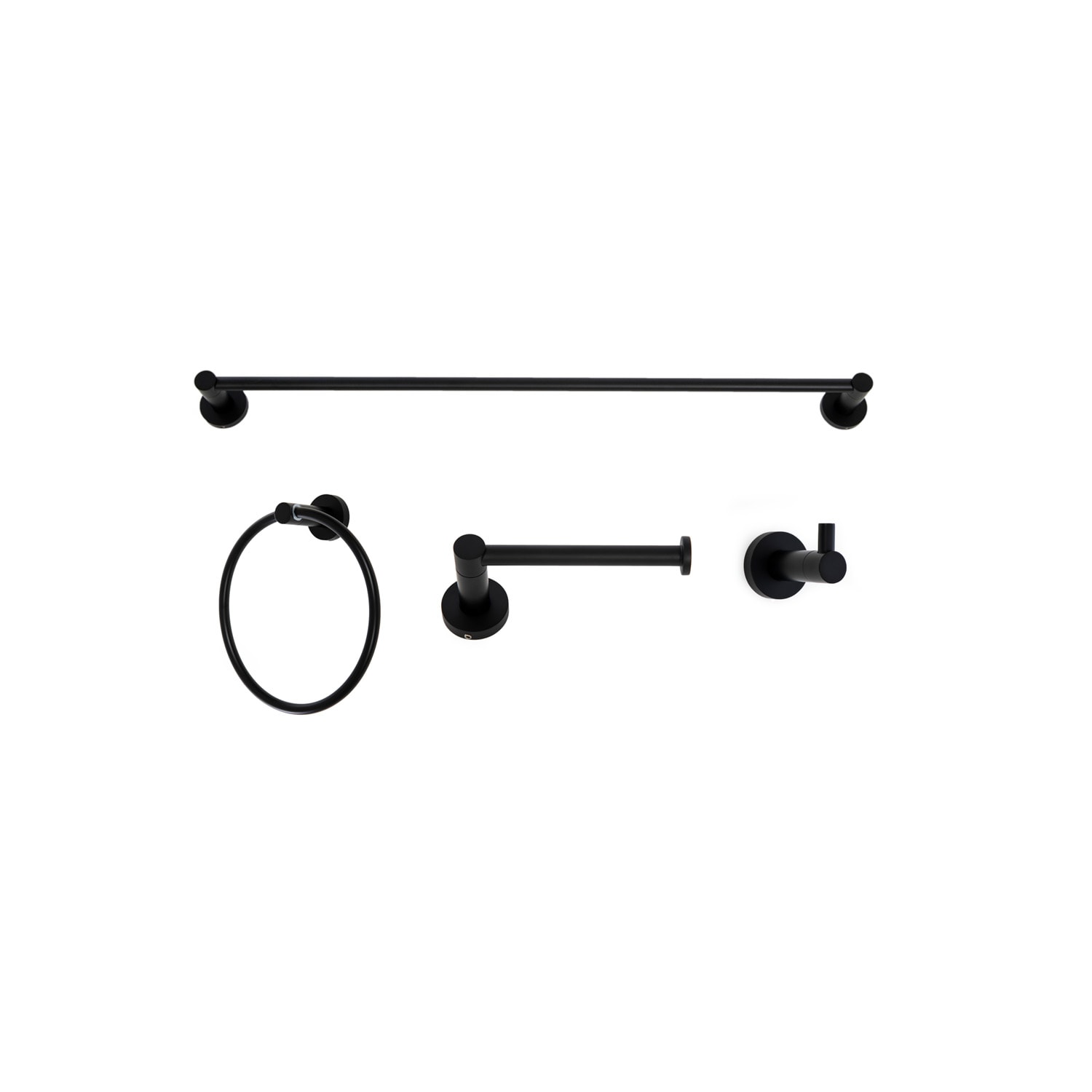 Juego de accesorios de baño decorativos en acabado negro mate de 4 piezas Florencia incluye barra para toallas, porta papel higiénico y gancho para batas FL4SET